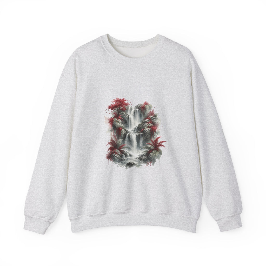 Matching Couple Sweatshirt - Wildfire & Waterfall Matching Couple Crewneck Sweatshirt Watercolor Art His Hers Engagement Gift - Design B