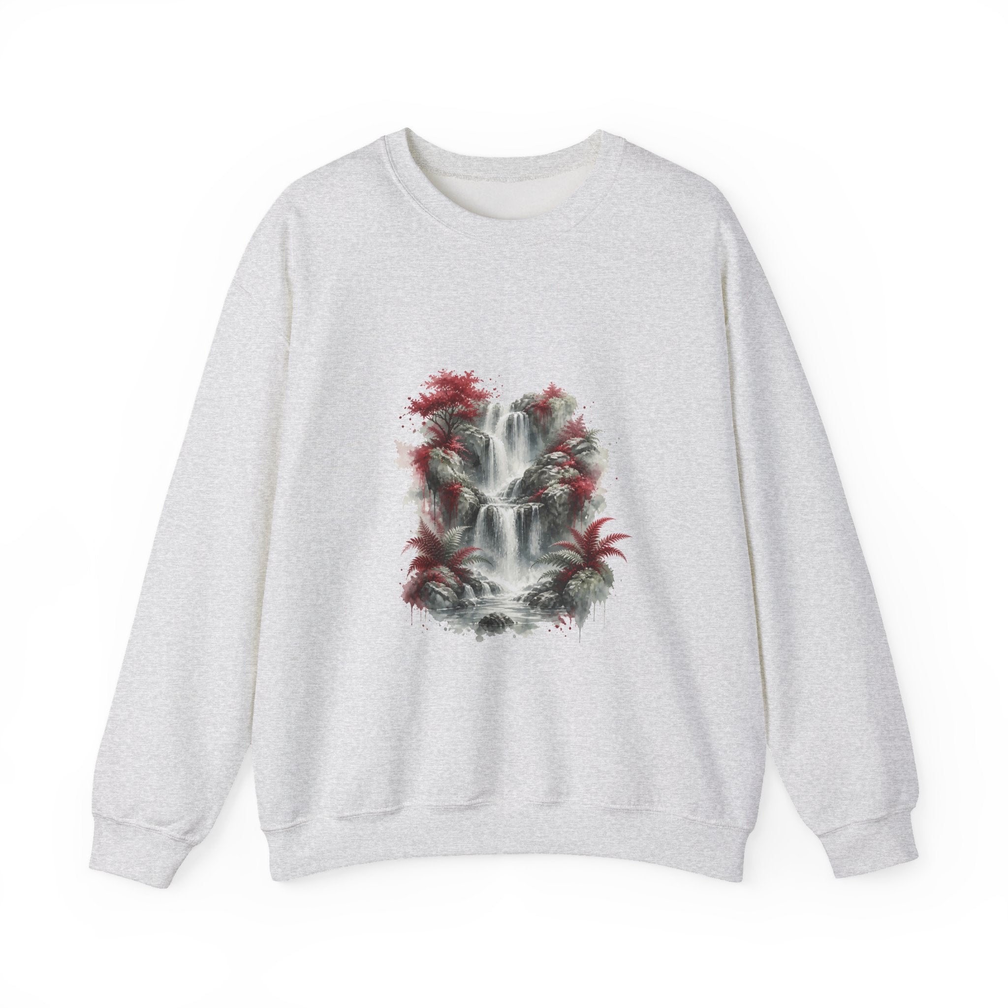 Matching Couple Sweatshirt - Wildfire & Waterfall Matching Couple Crewneck Sweatshirt Watercolor Art His Hers Engagement Gift - Design B
