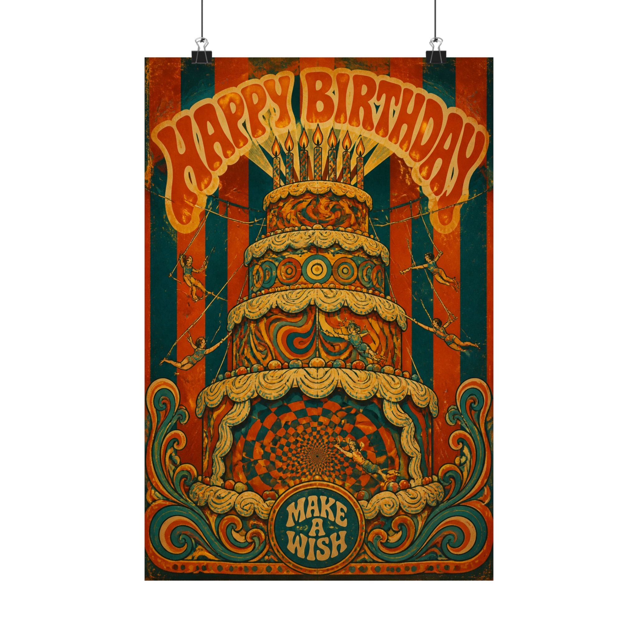 Birthday Cake Trapeze Wall Art Poster 18×24 Psychedelic Cafe Decor Maximalist Print