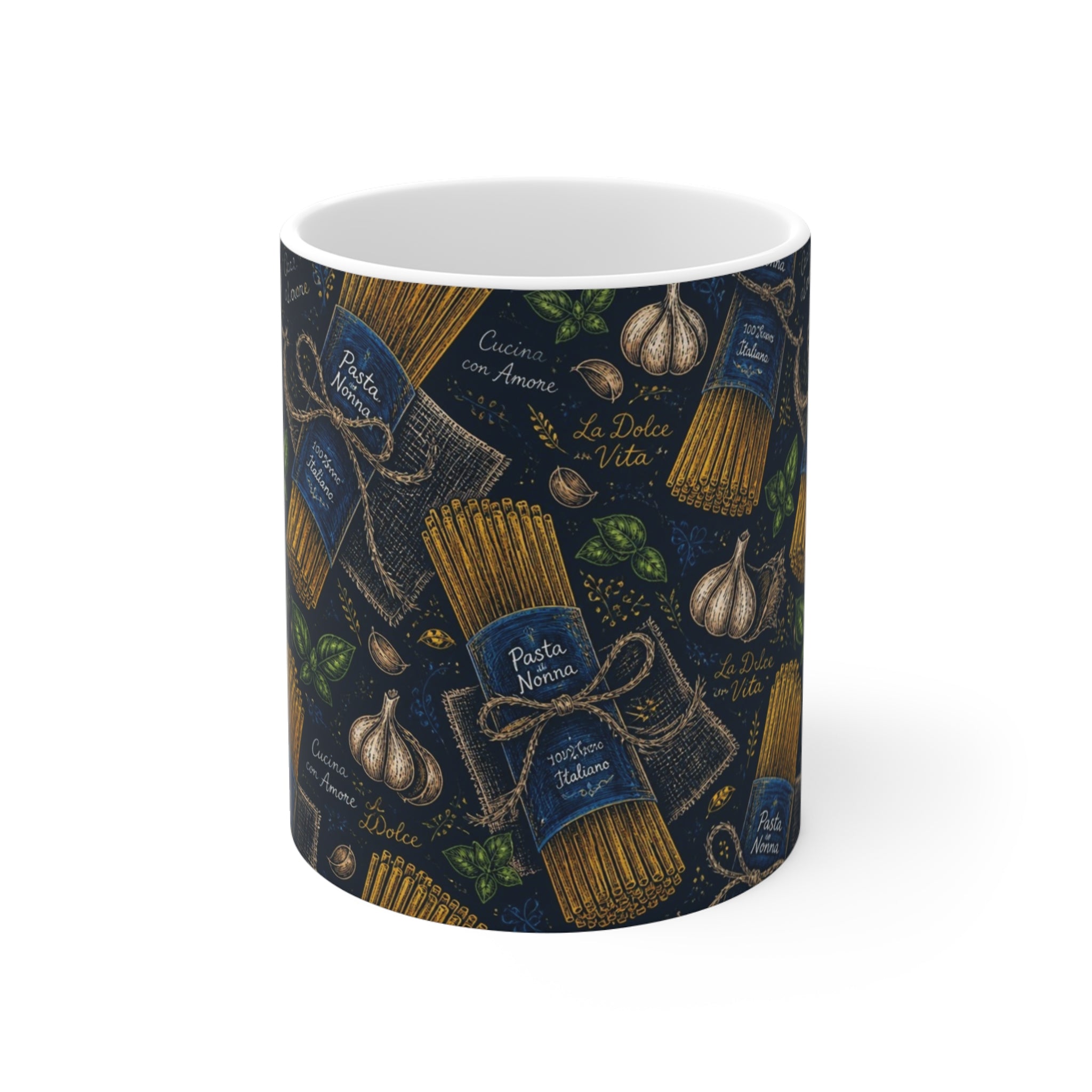 Spaghetti Bundle 11oz Ceramic Mug Mediterranean Kitchen Chalk Art Design Italian Cottagecore Gift