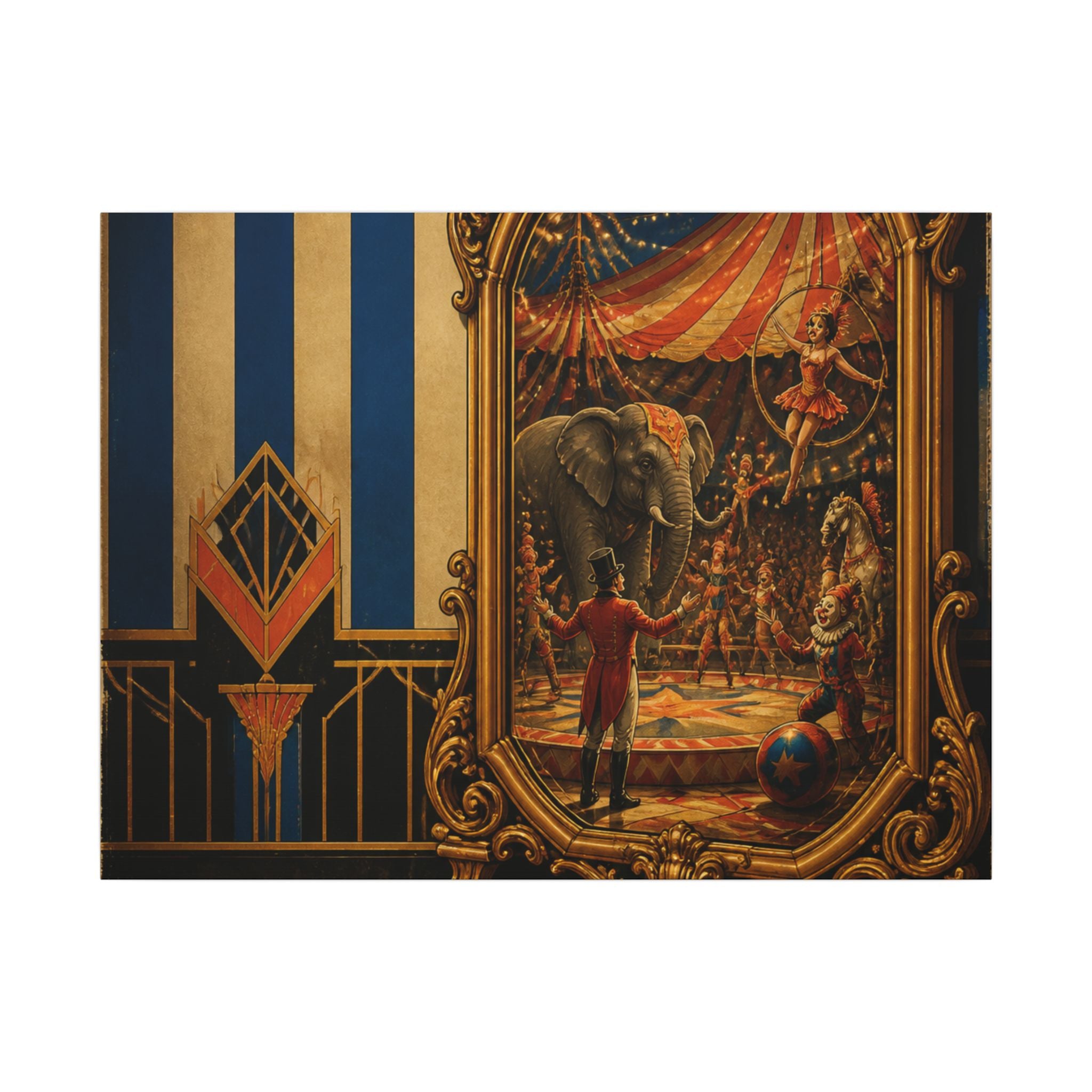 Vintage Mirror Circus Wall Art Canvas 24×36 Art Deco Bar Area Decor Maximalist Print