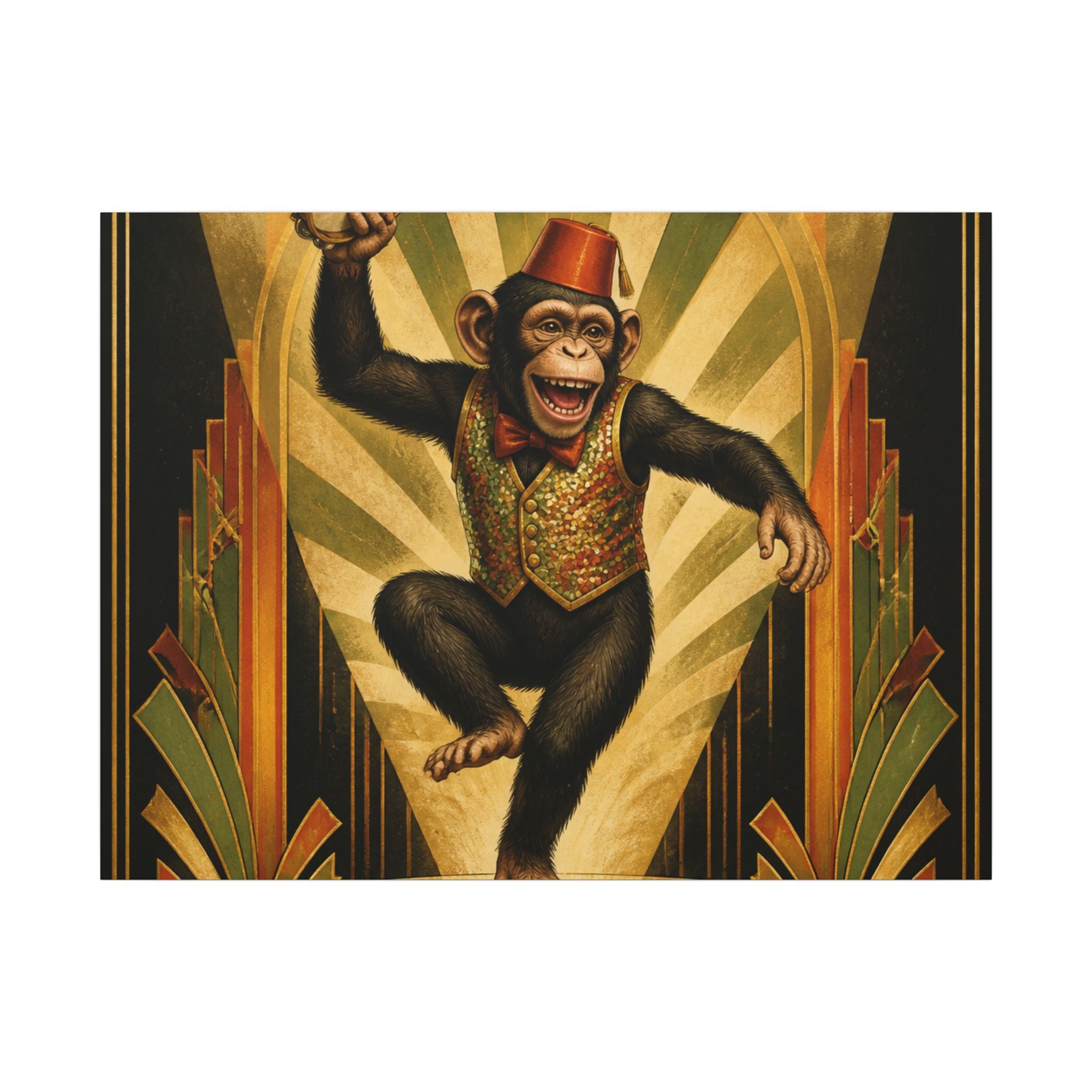 Dancing Monkey Wall Art Canvas 16×20 Art Deco Entryway Decor Maximalist Print
