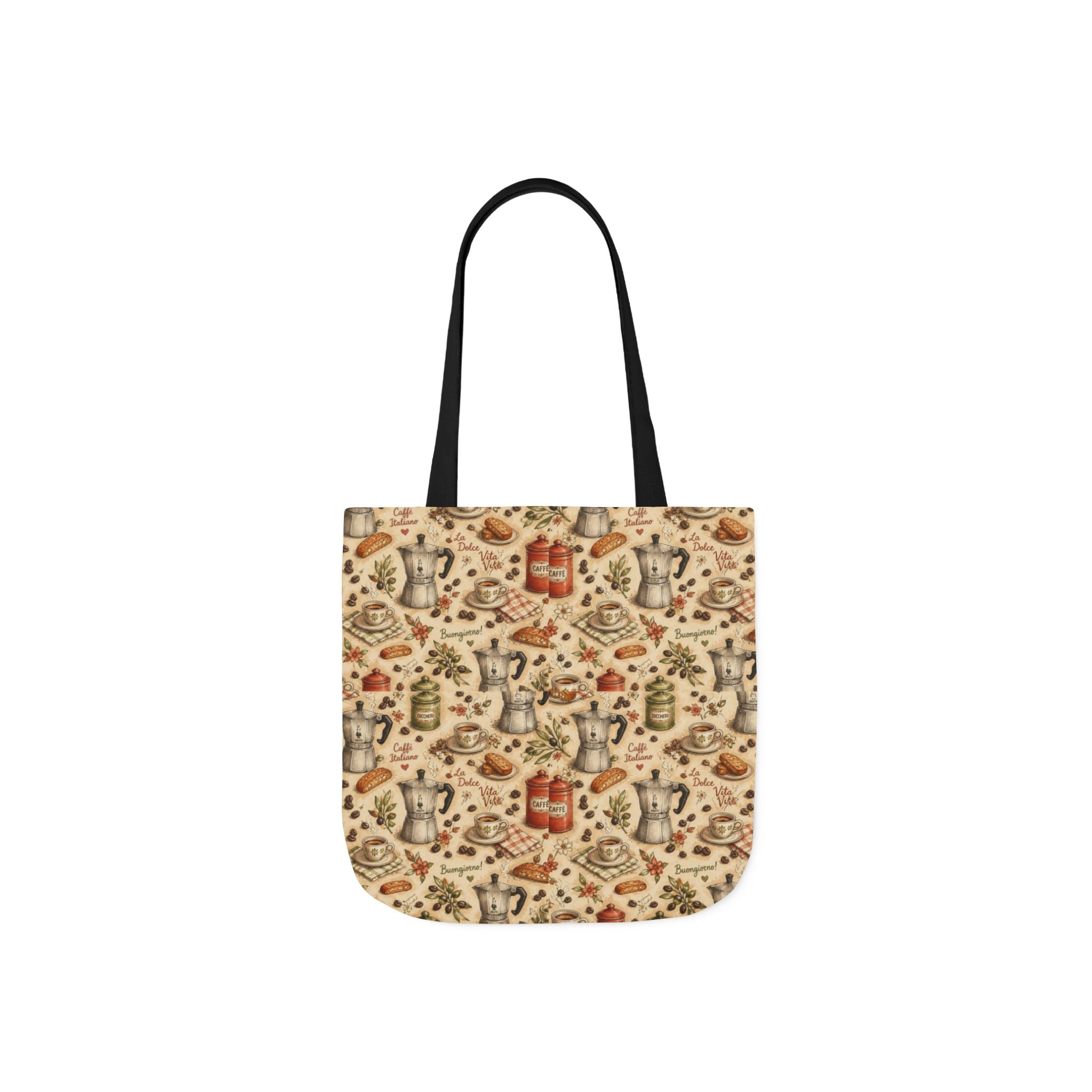 Espresso Moka Pot Canvas Tote Bag Mediterranean Kitchen Watercolor Design Italian Cottagecore Gift