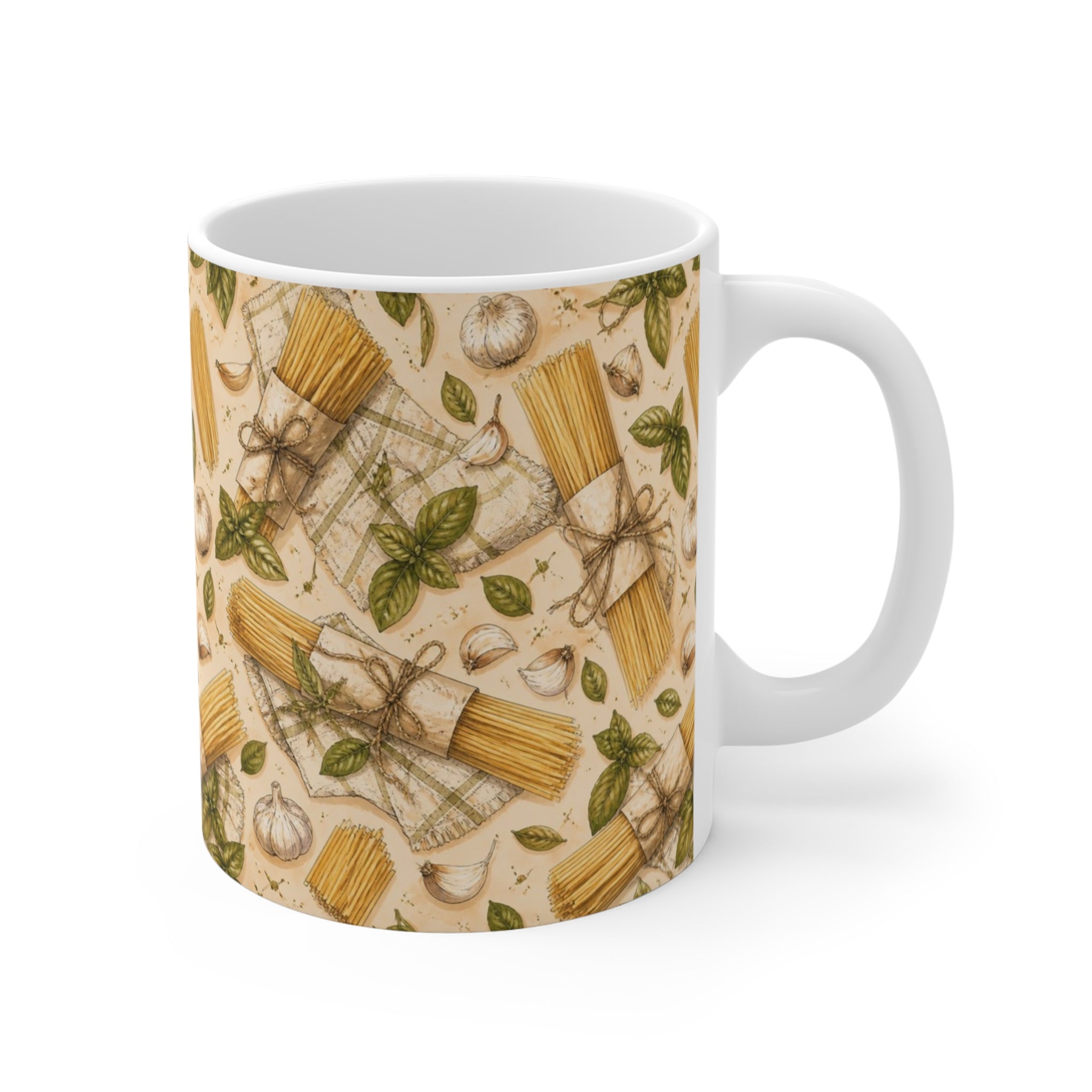 Spaghetti Bundle 11oz Ceramic Mug Mediterranean Kitchen Watercolor Design Italian Cottagecore Gift