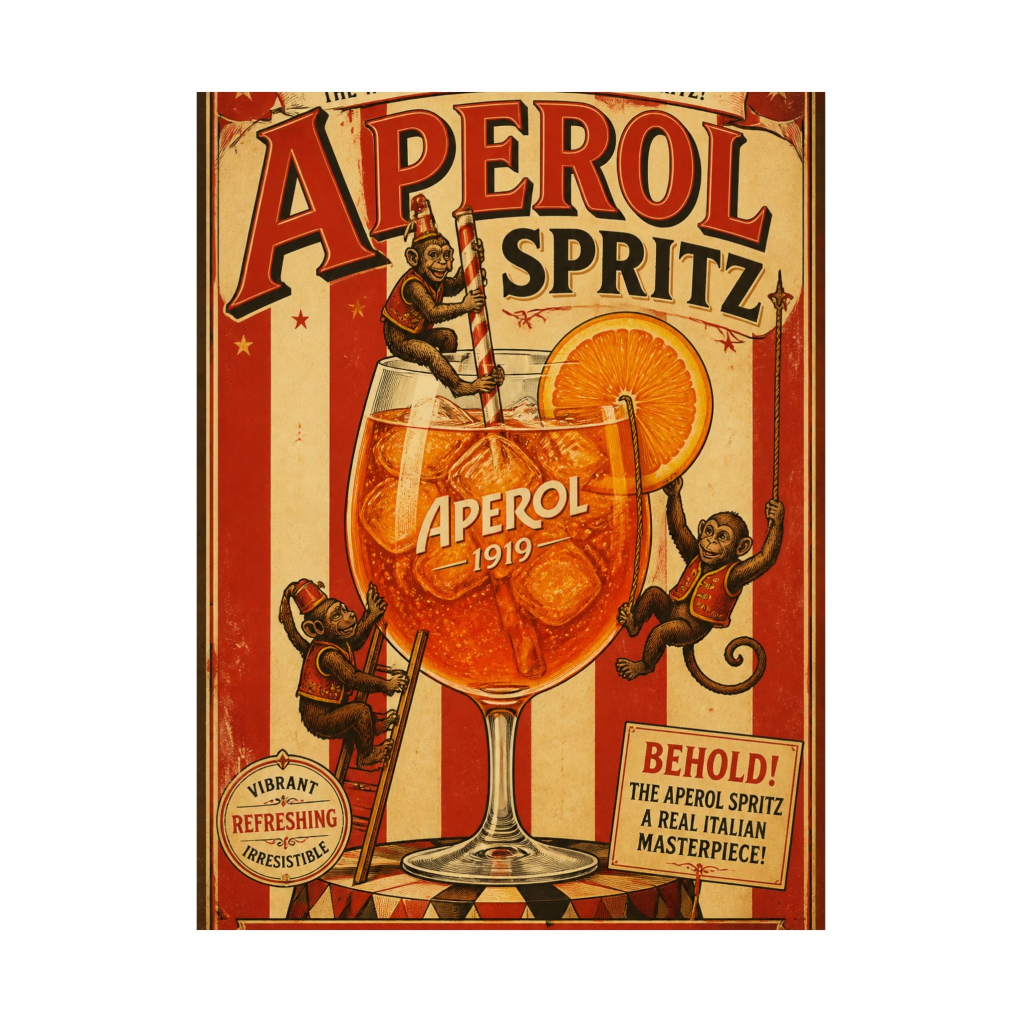 Aperol Spritz Monkeys Wall Art Poster 24×36 Vintage Circus Bedroom Decor Maximalist Print