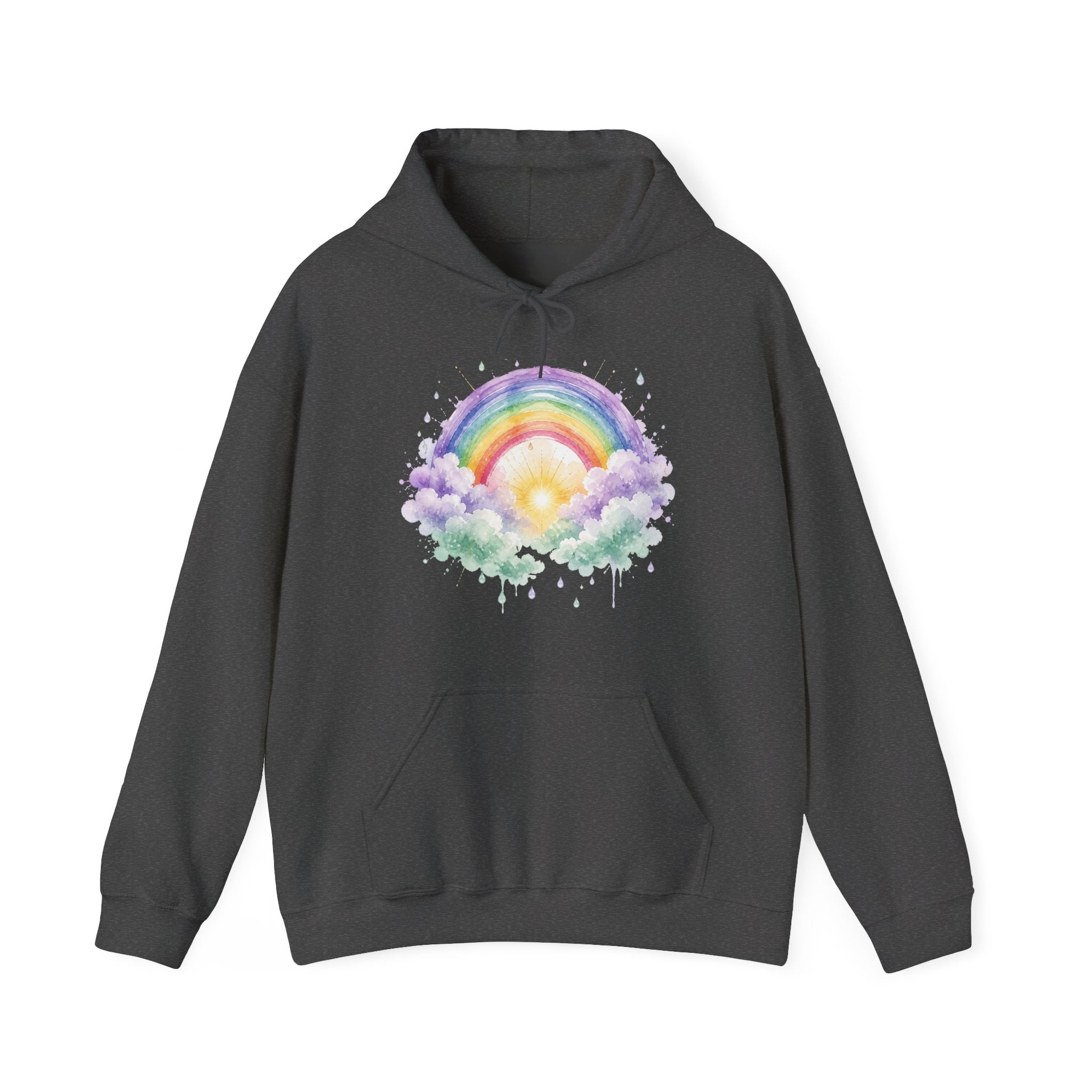 Matching Couple Sweatshirt - Storm & Rainbow Matching Couple Hooded Sweatshirt Watercolor Art His Hers Engagement Gift - Design B