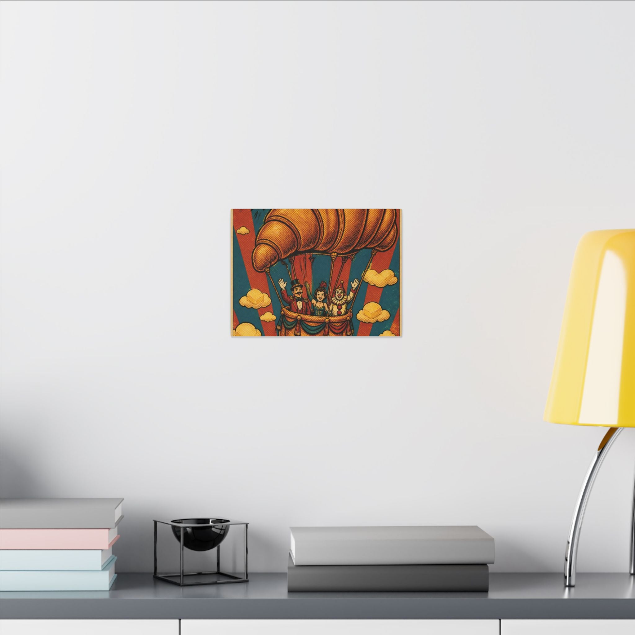 Croissant Hot Air Balloon Wall Art Canvas 16×20 Pop Art Living Room Decor Maximalist Print
