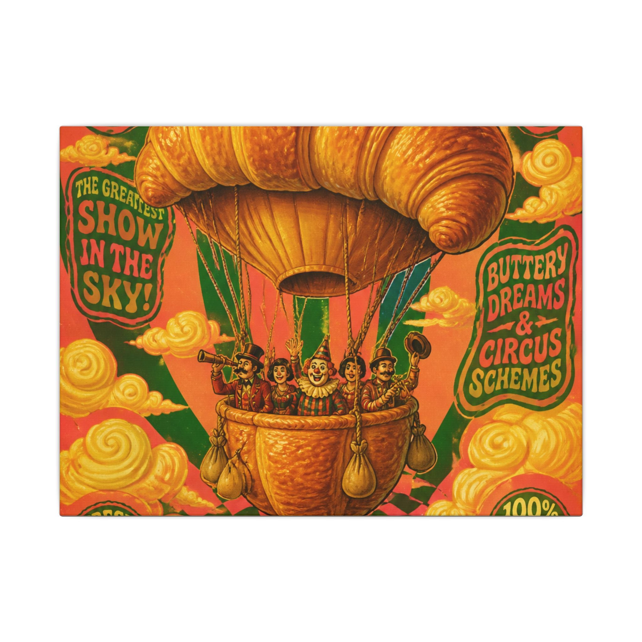 Croissant Hot Air Balloon Wall Art Canvas 24×36 Psychedelic Dining Room Decor Maximalist Print