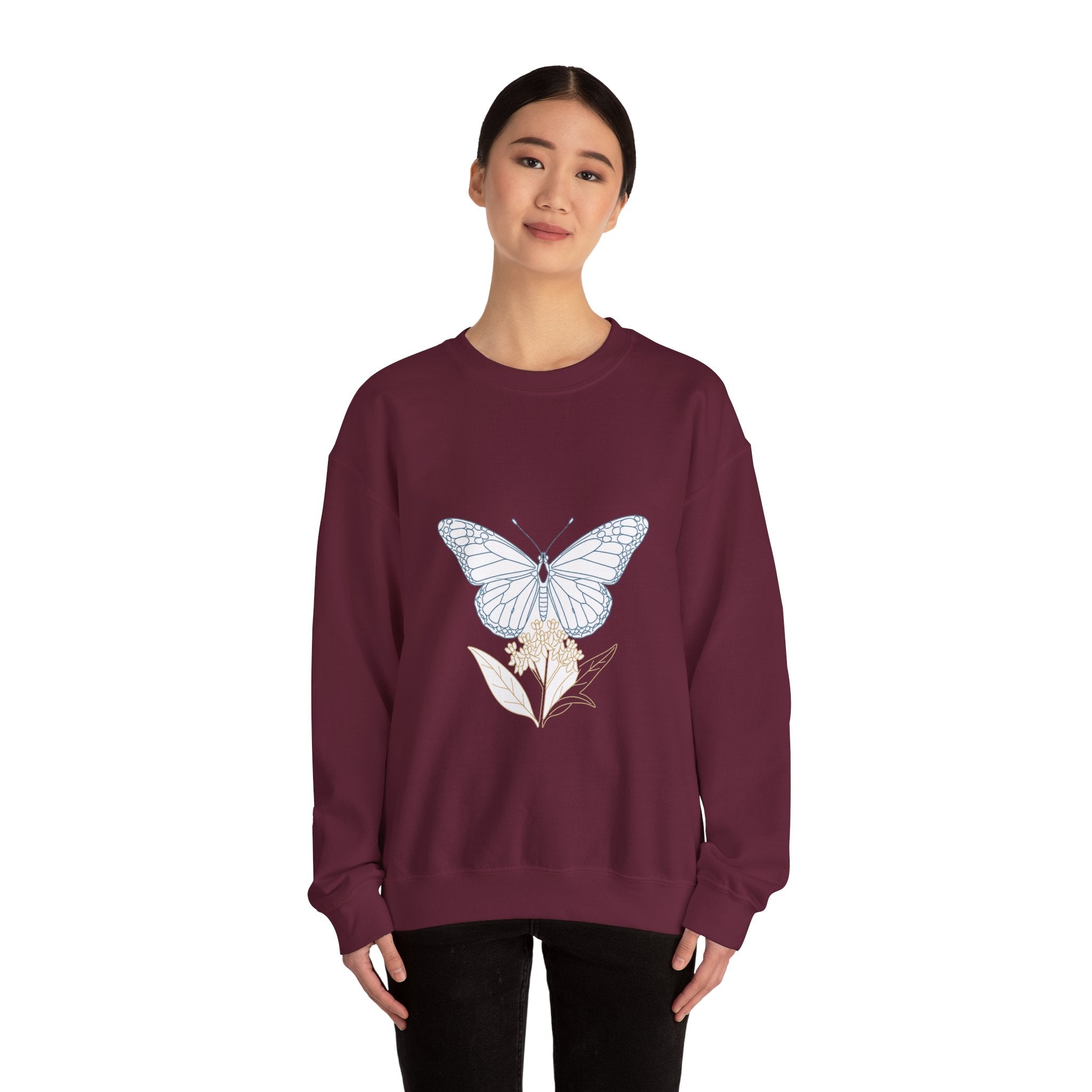 Matching Couple Sweatshirt - Butterfly & Moth Matching Couple Comfort Colors Crew Minimalist Art His Hers Christmas Gift - Design A