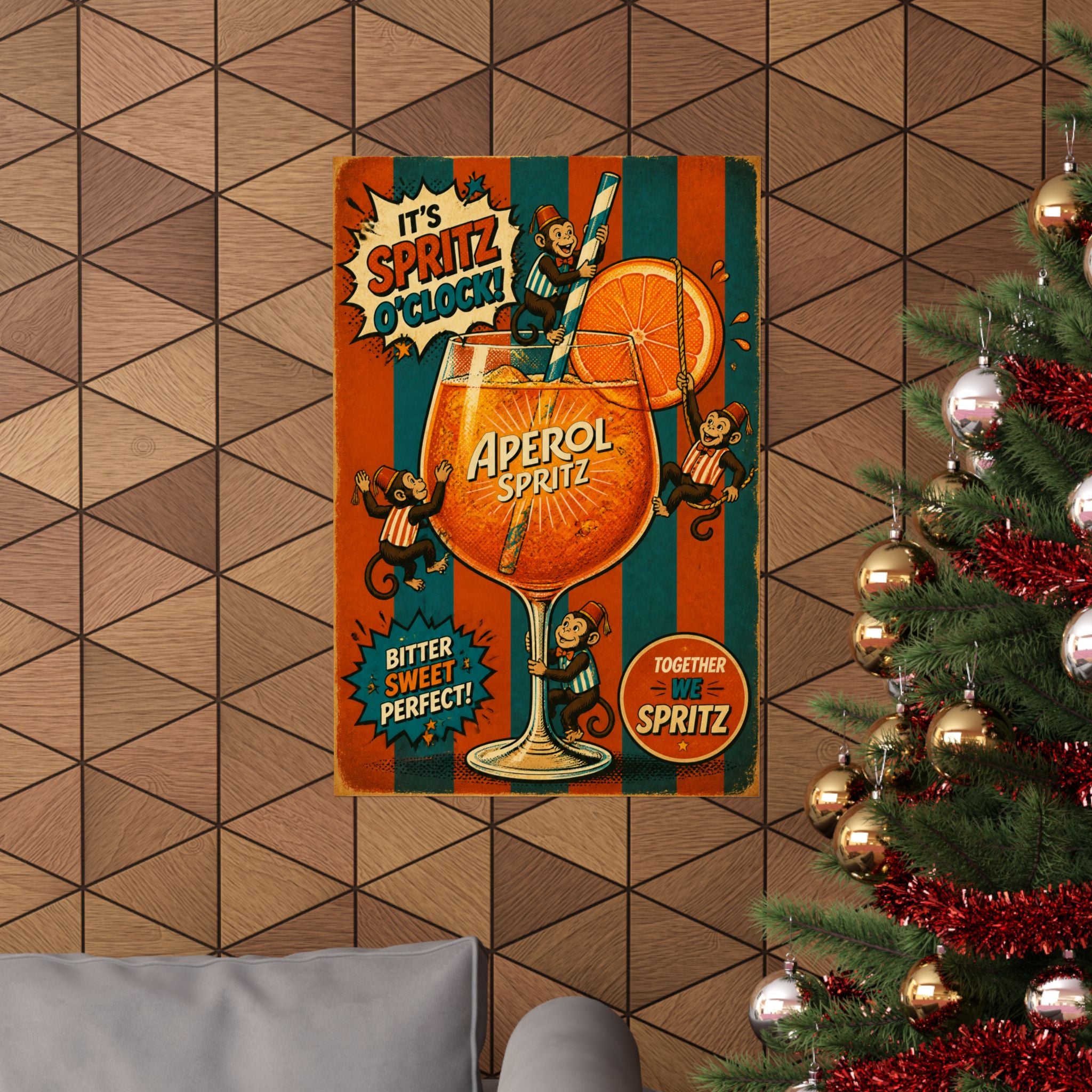 Aperol Spritz Monkeys Wall Art Poster 24×36 Pop Art Restaurant Decor Maximalist Print