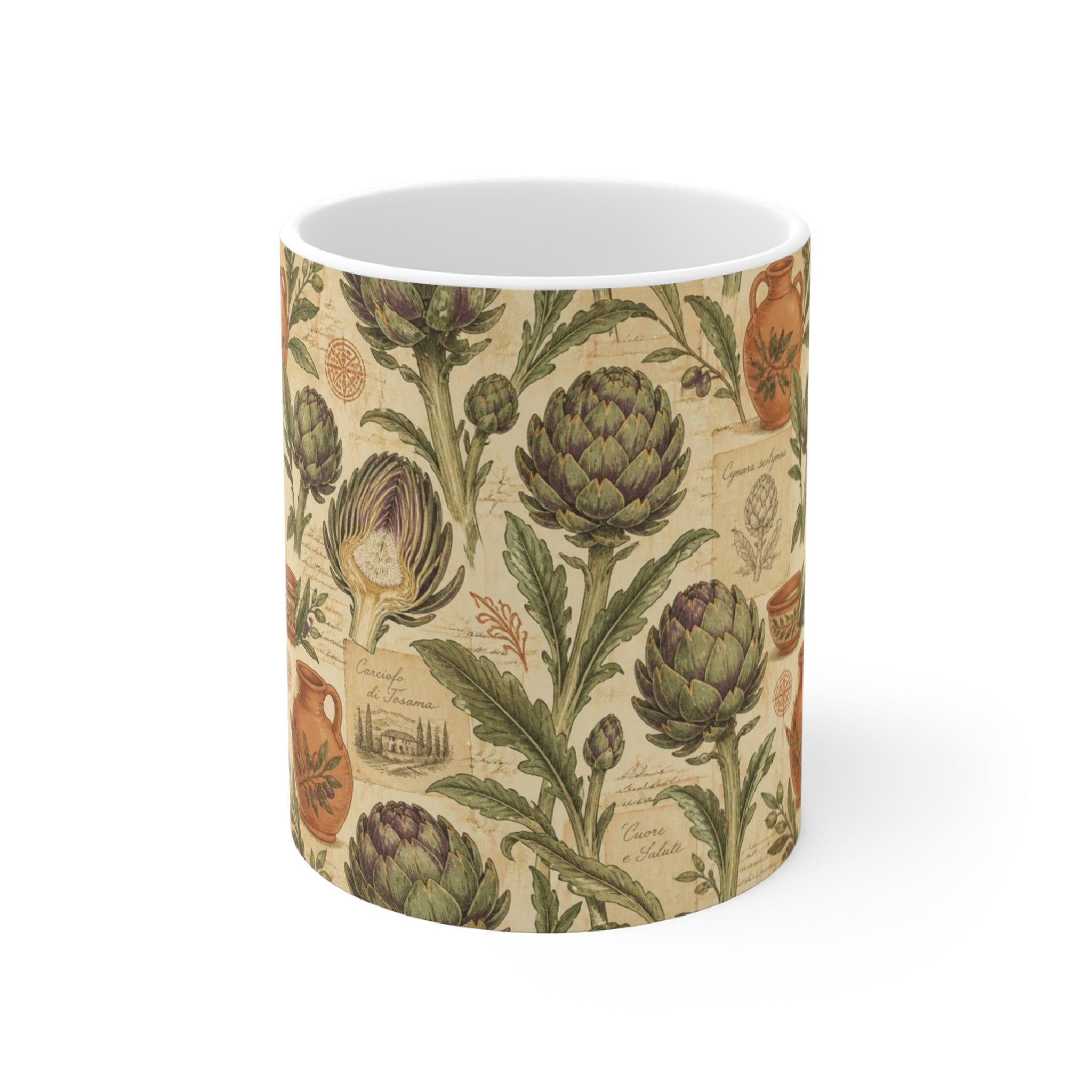 Globe Artichokes 11oz Ceramic Mug Mediterranean Kitchen Botanical Design Italian Cottagecore Gift