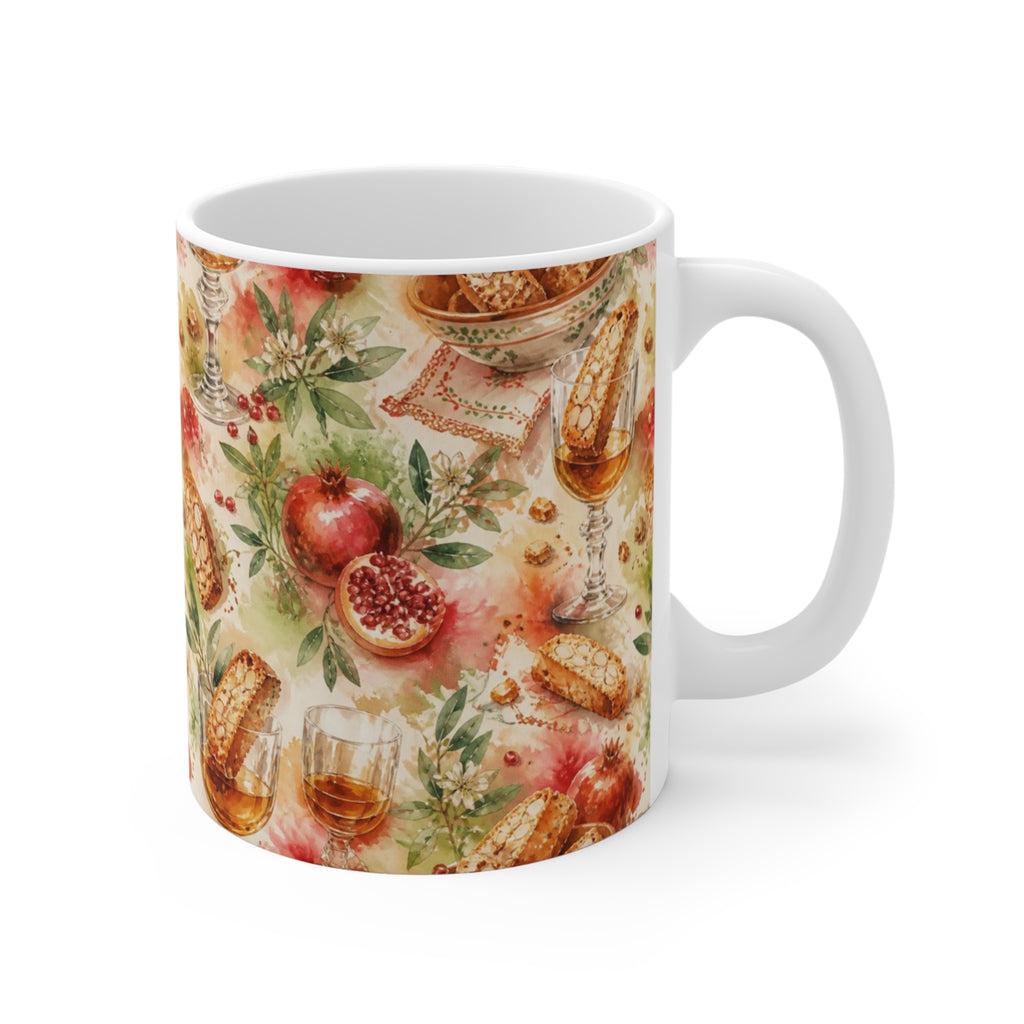 Biscotti & Vin Santo 11oz Ceramic Mug Mediterranean Kitchen Watercolor Splash Design Italian Cottagecore Gift