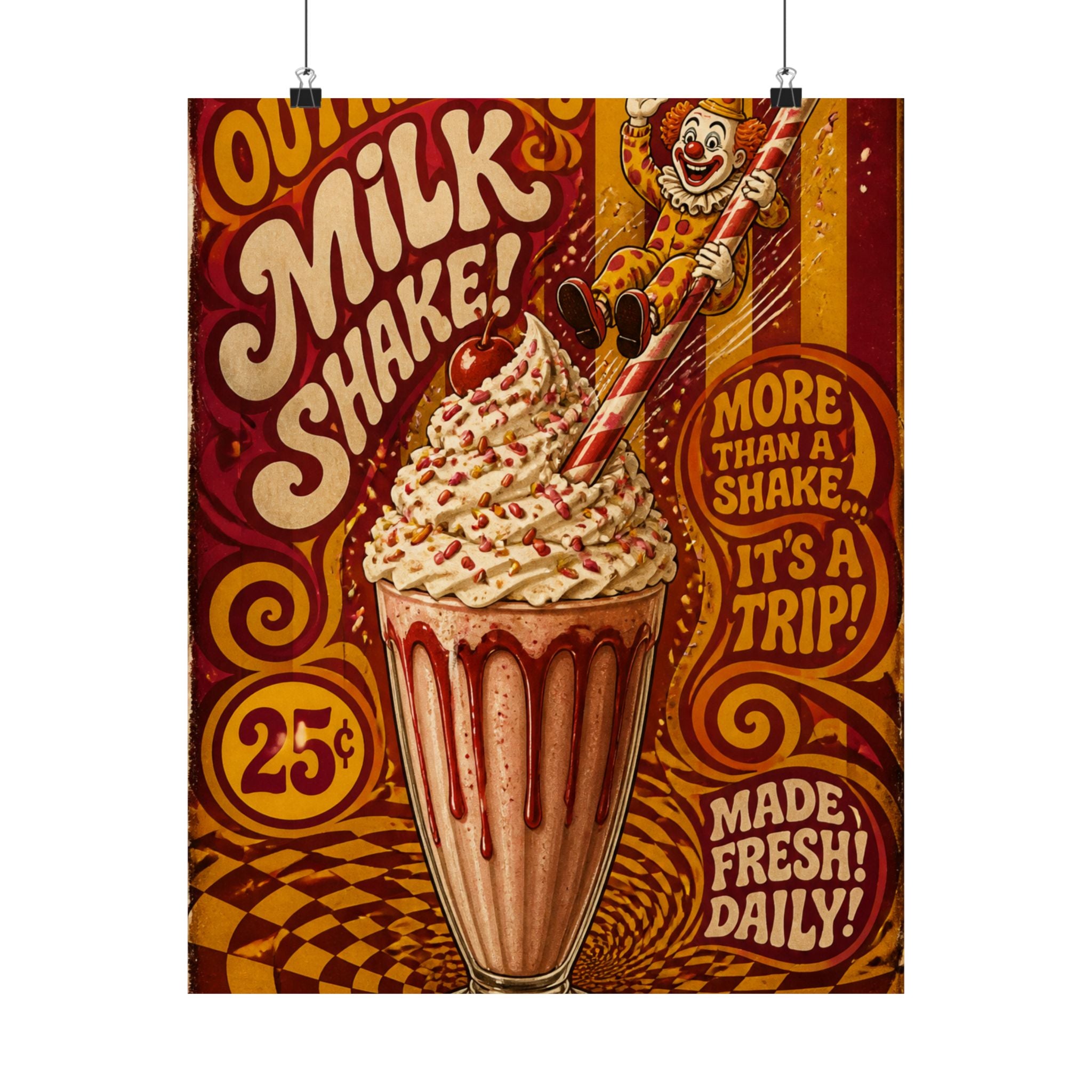 Milkshake Slide Clown Wall Art Poster 24×36 Psychedelic Dining Room Decor Maximalist Print