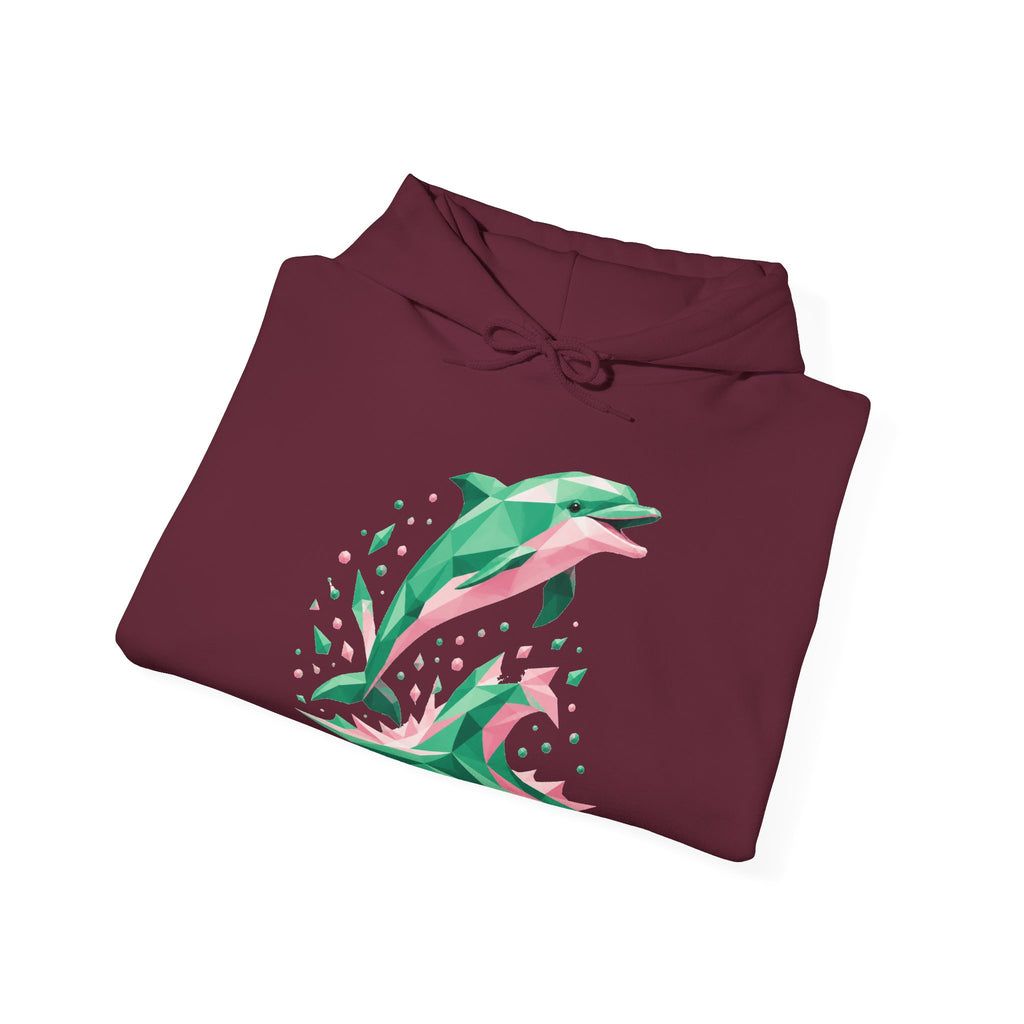Matching Couple Sweatshirt - Shark & Dolphin Matching Couple Hooded Sweatshirt Geometric Art His Hers Couple Gift - Design B