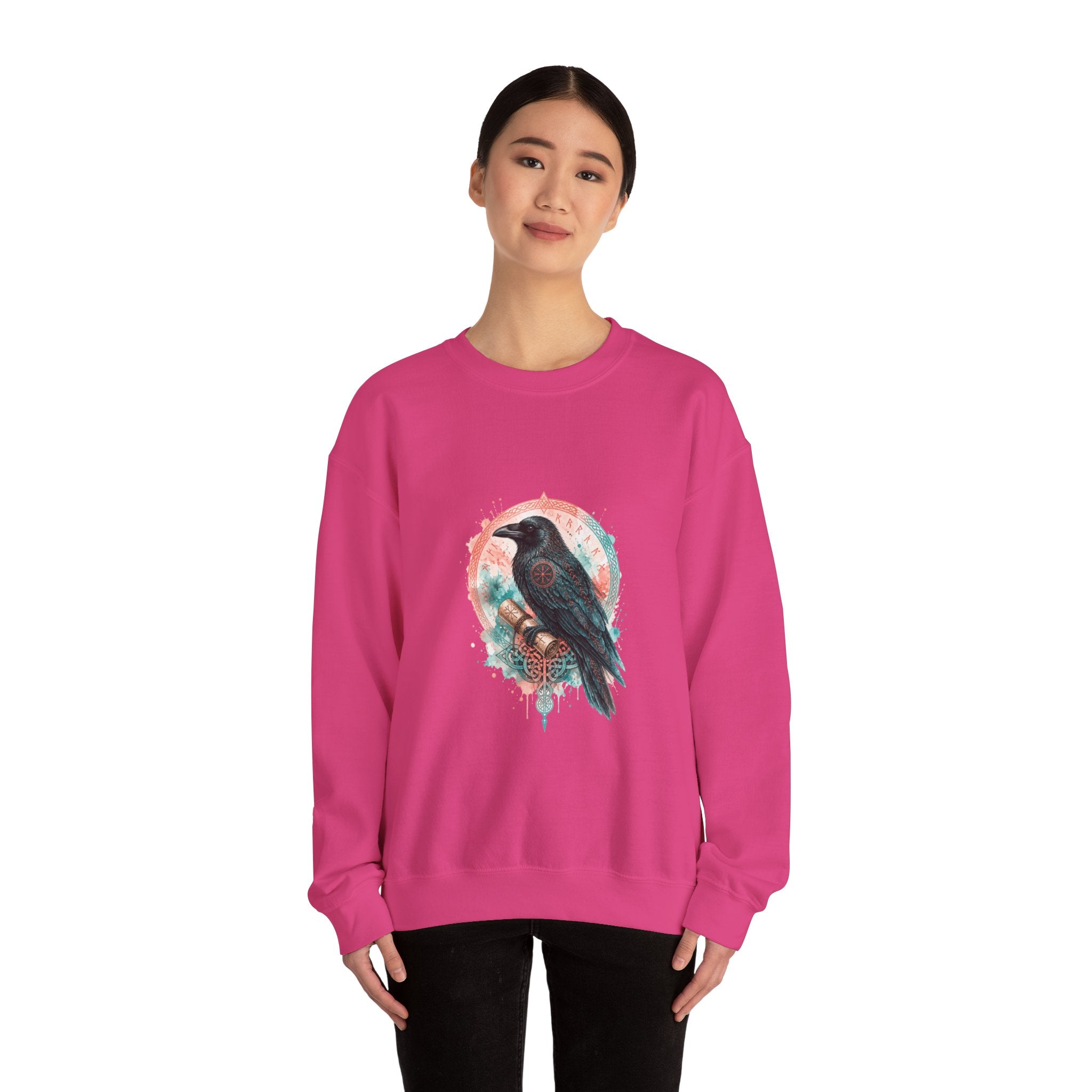 Matching Couple Sweatshirt - Huginn & Muninn Matching Couple Crewneck Sweatshirt Watercolor Art His Hers Engagement Gift - Design B