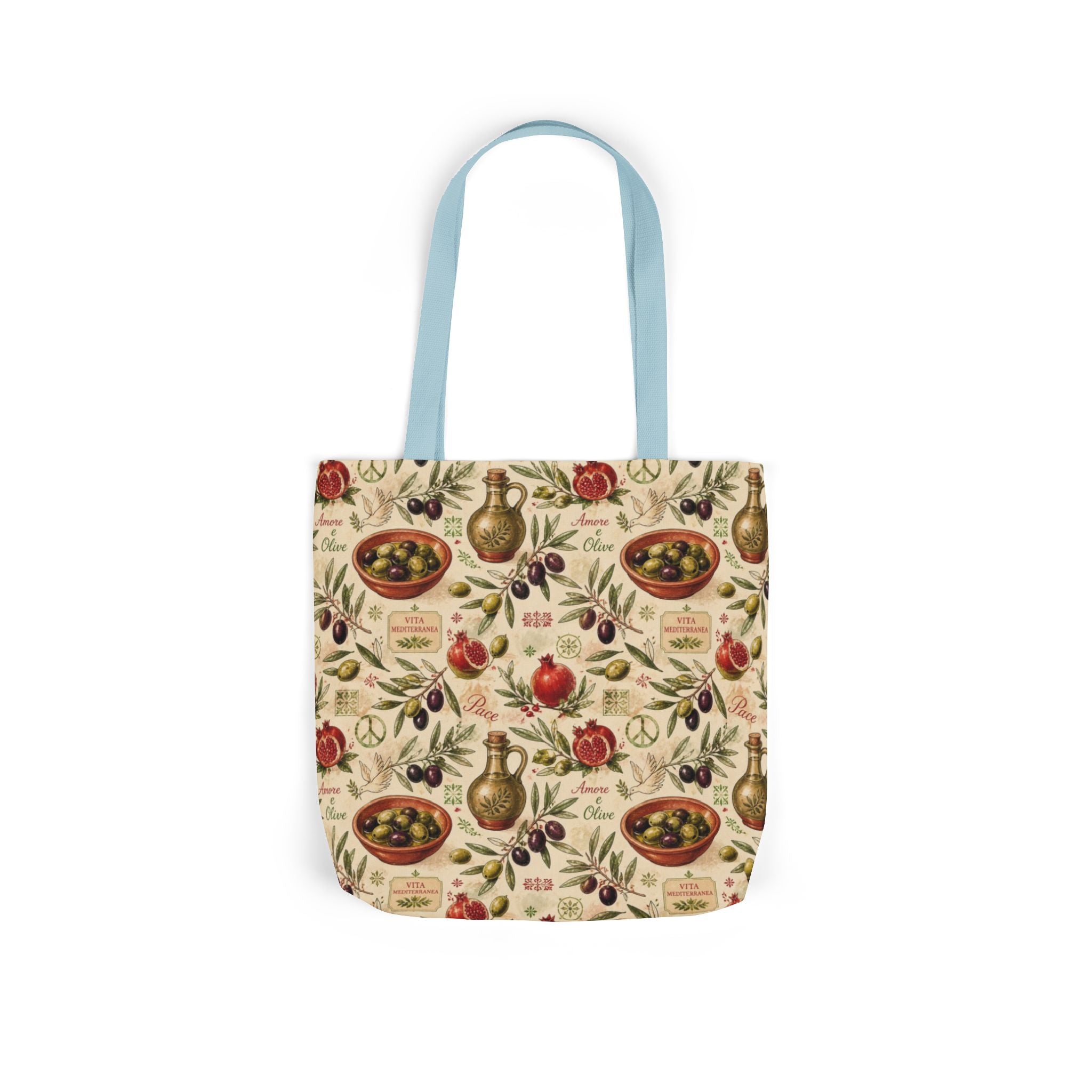 Olive Branches Canvas Tote Bag Mediterranean Kitchen Watercolor Design Italian Cottagecore Gift