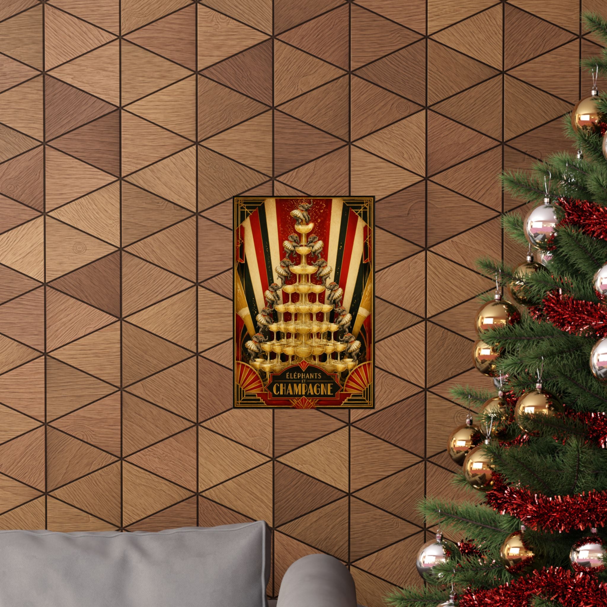 Champagne Tower Elephants Wall Art Poster 24×36 Art Deco Bar Area Decor Maximalist Print