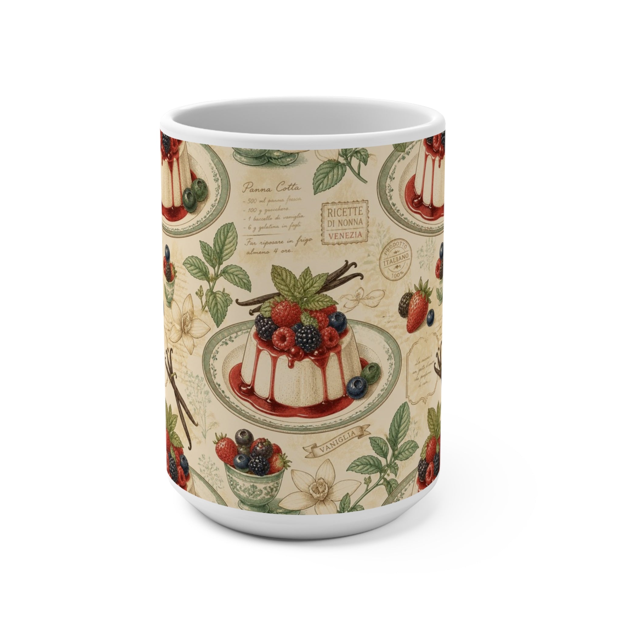 Panna Cotta 15oz Ceramic Mug Mediterranean Kitchen Botanical Design Italian Cottagecore Gift