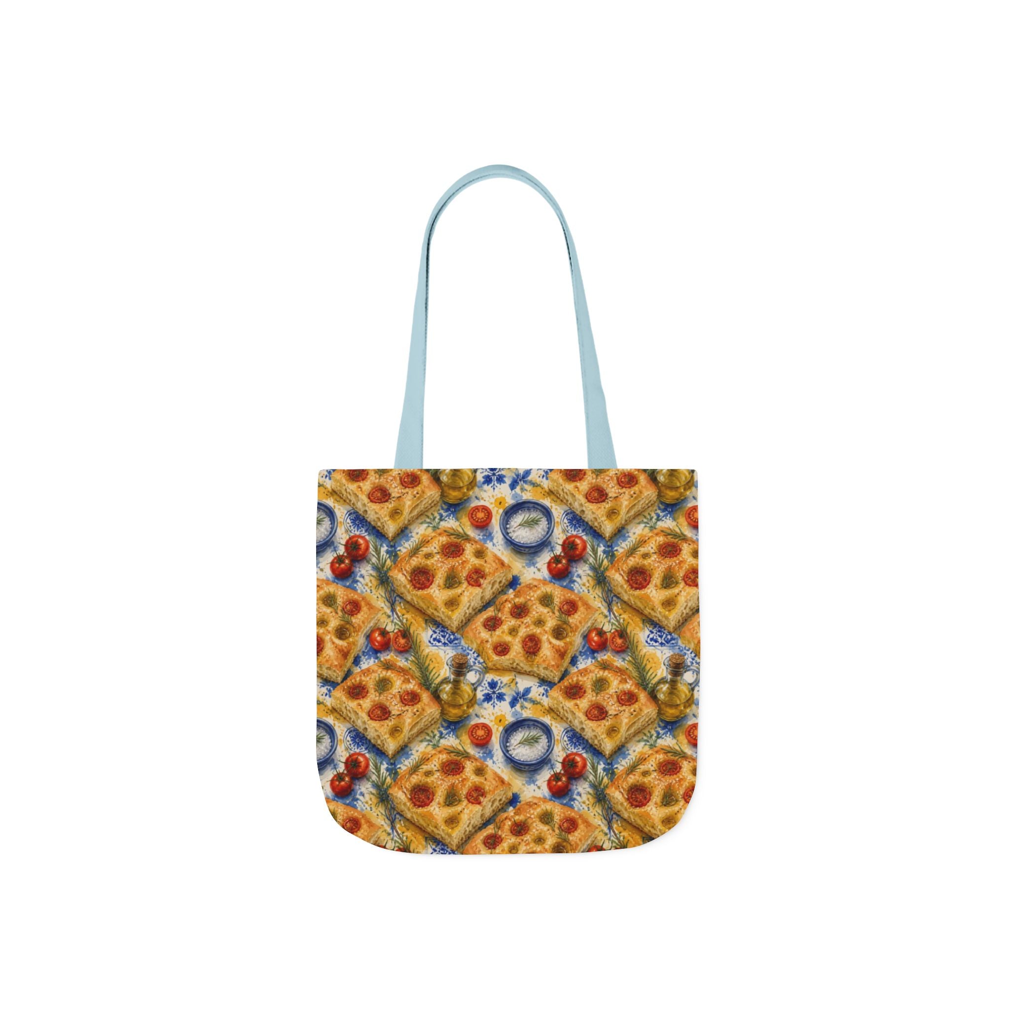 Focaccia Bread Canvas Tote Bag Mediterranean Kitchen Watercolor Splash Design Italian Cottagecore Gift