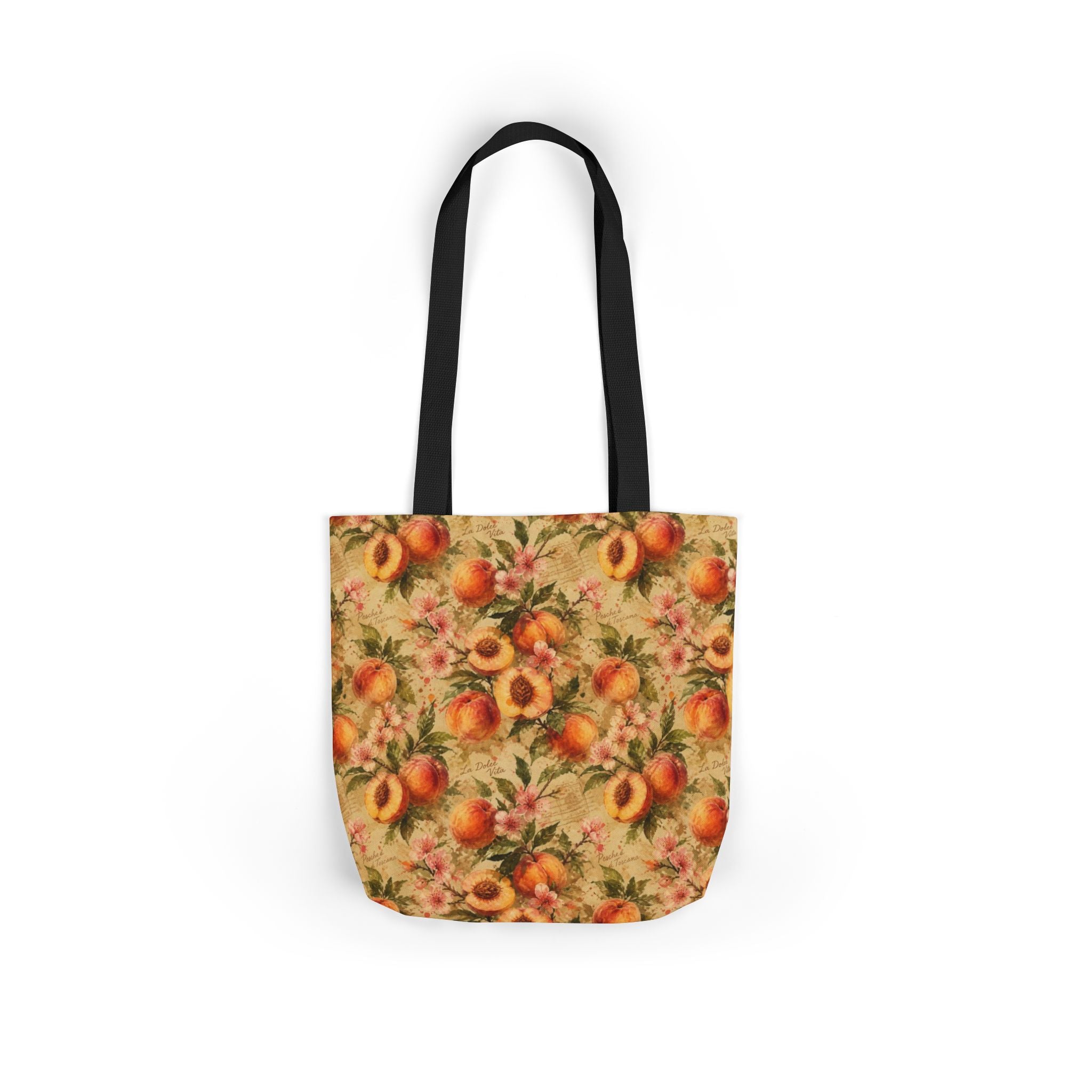 Ripe Peaches Canvas Tote Bag Mediterranean Kitchen Watercolor Splash Design Italian Cottagecore Gift