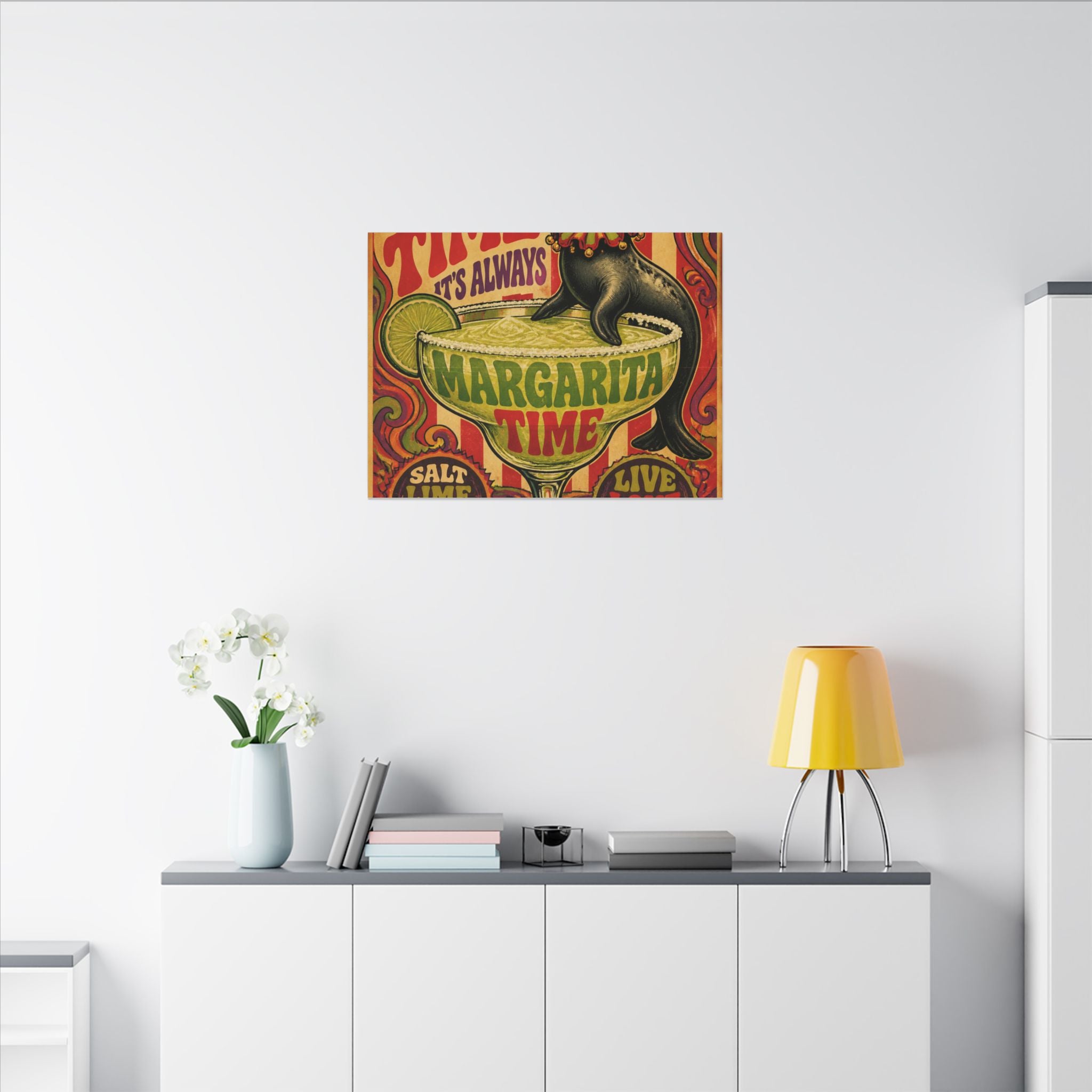 Margarita Balancing Seal Wall Art Canvas 24×36 Psychedelic Dining Room Decor Maximalist Print
