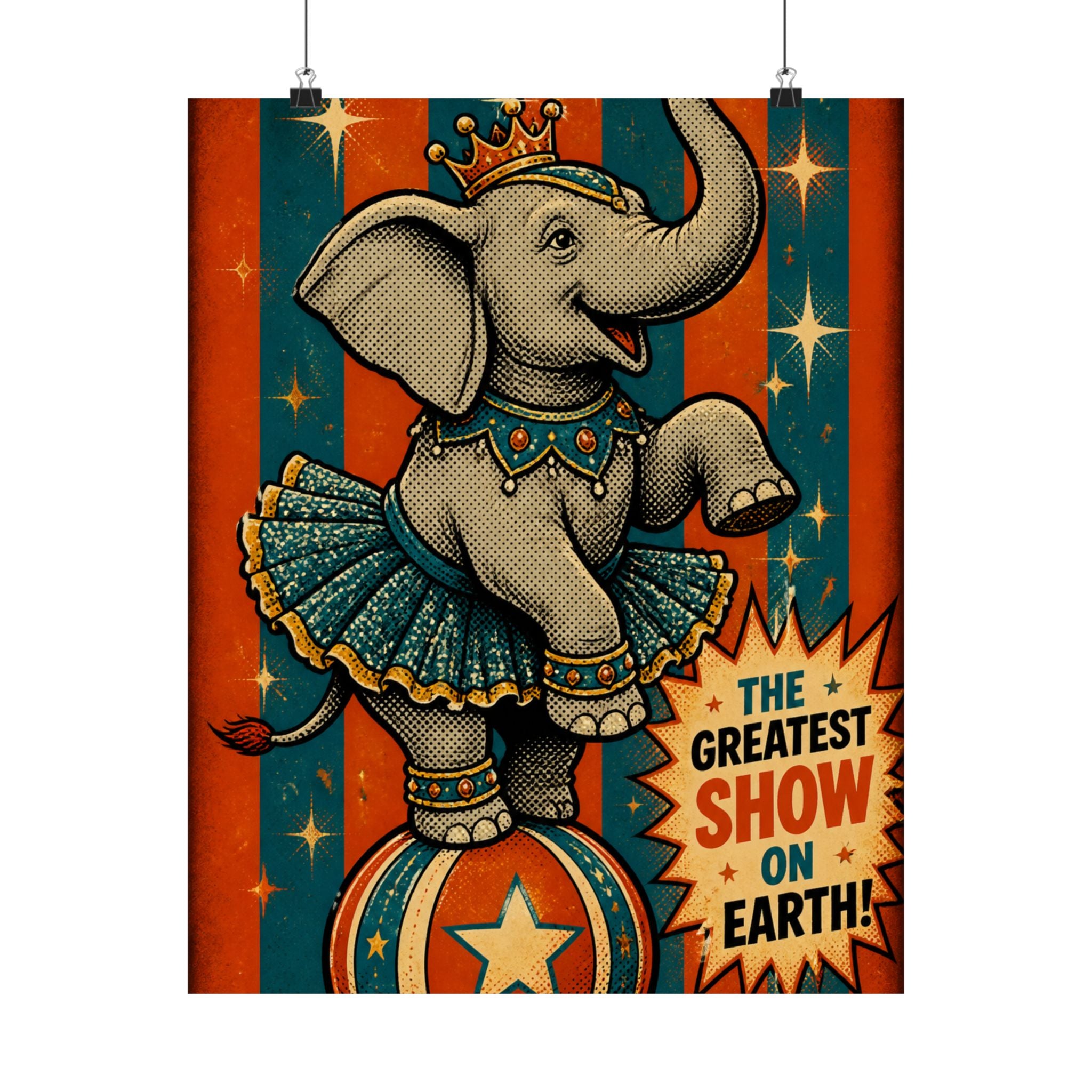 Elephant on Ball Wall Art Poster 18×24 Pop Art Living Room Decor Maximalist Print