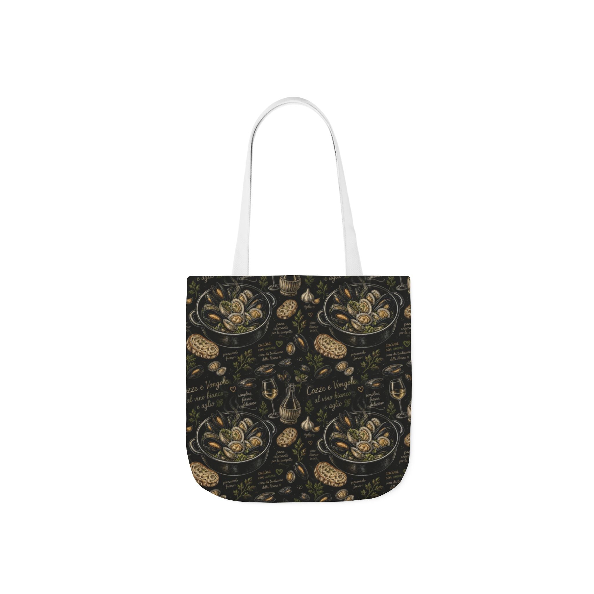 Mussels & Clams Canvas Tote Bag Mediterranean Kitchen Chalk Art Design Italian Cottagecore Gift