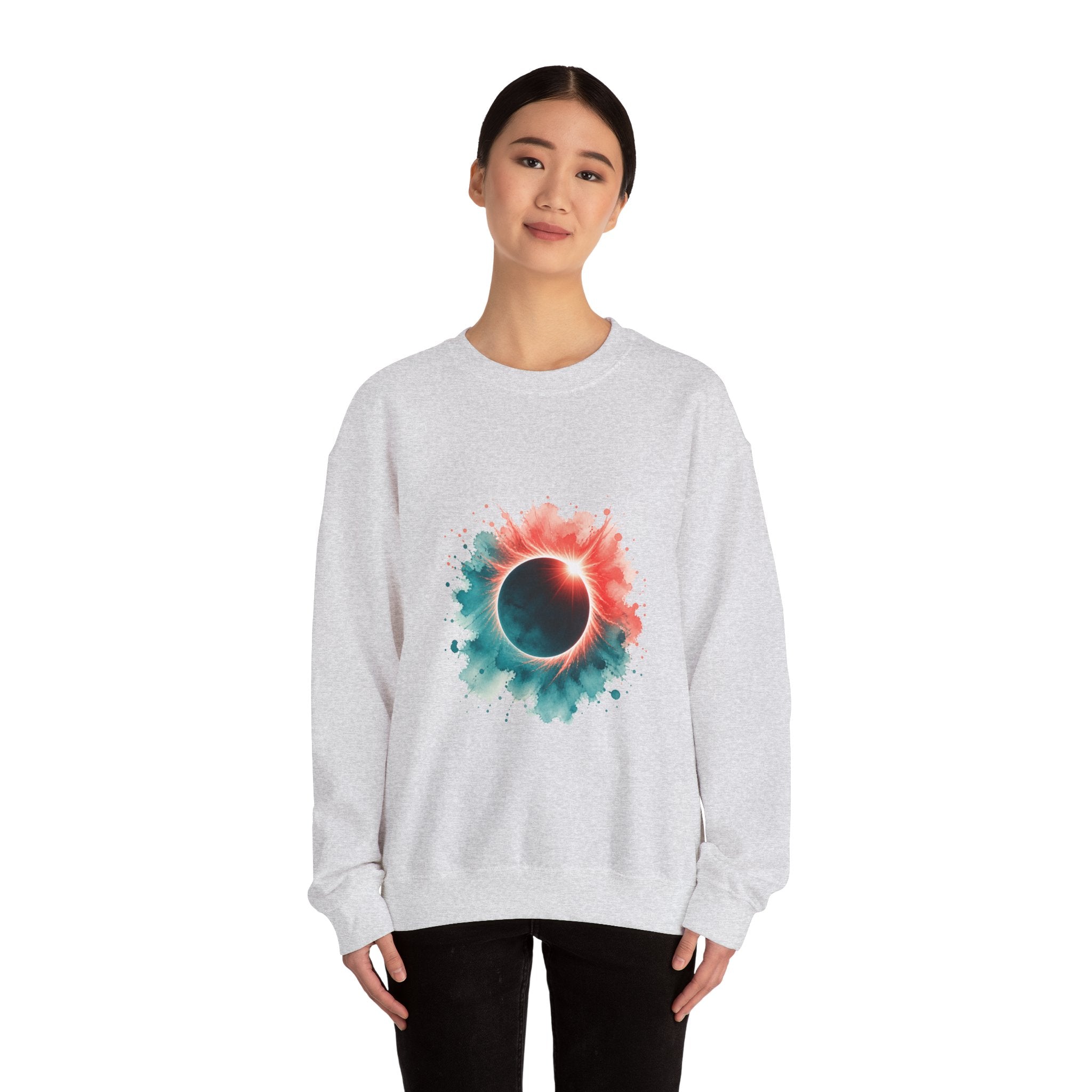 Matching Couple Sweatshirt - Solar & Lunar Eclipse Matching Couple Crewneck Sweatshirt Watercolor Art His Hers Engagement Gift - Design A