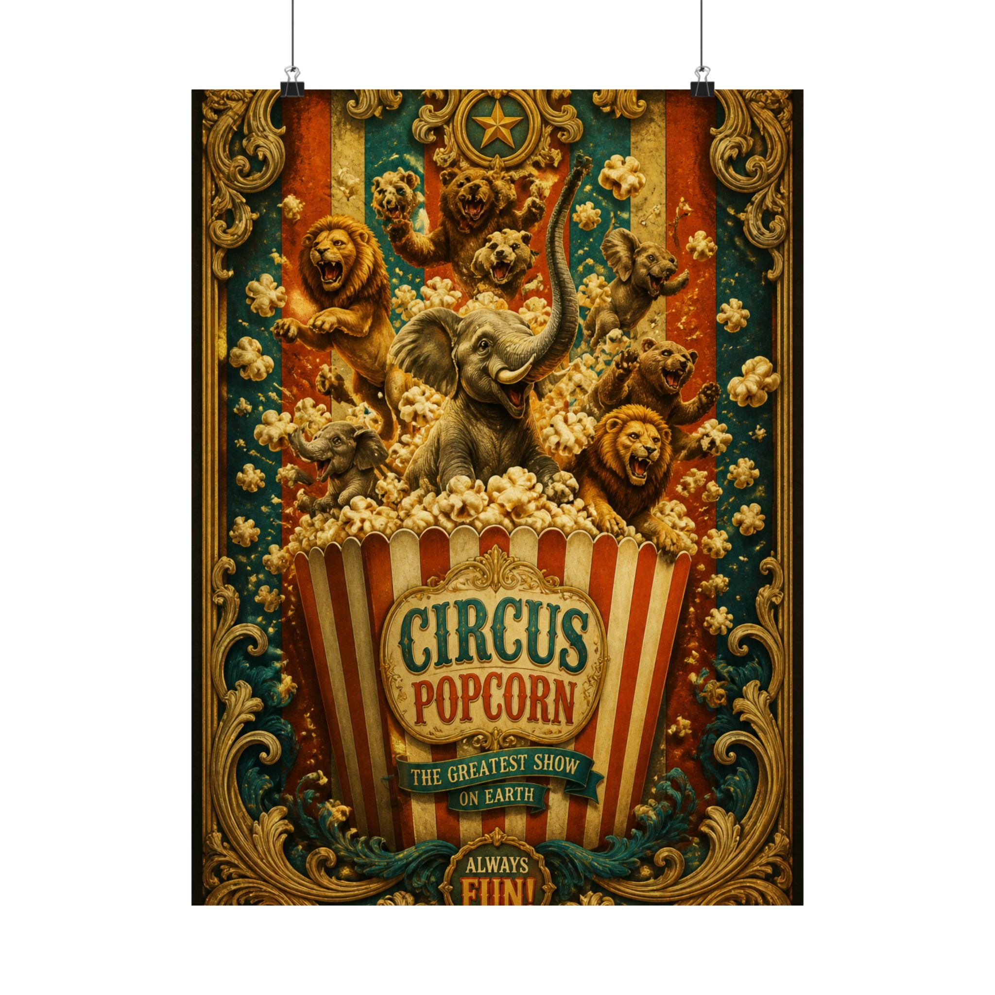 Popcorn Box Animals Wall Art Poster 24×36 Baroque Studio Decor Maximalist Print