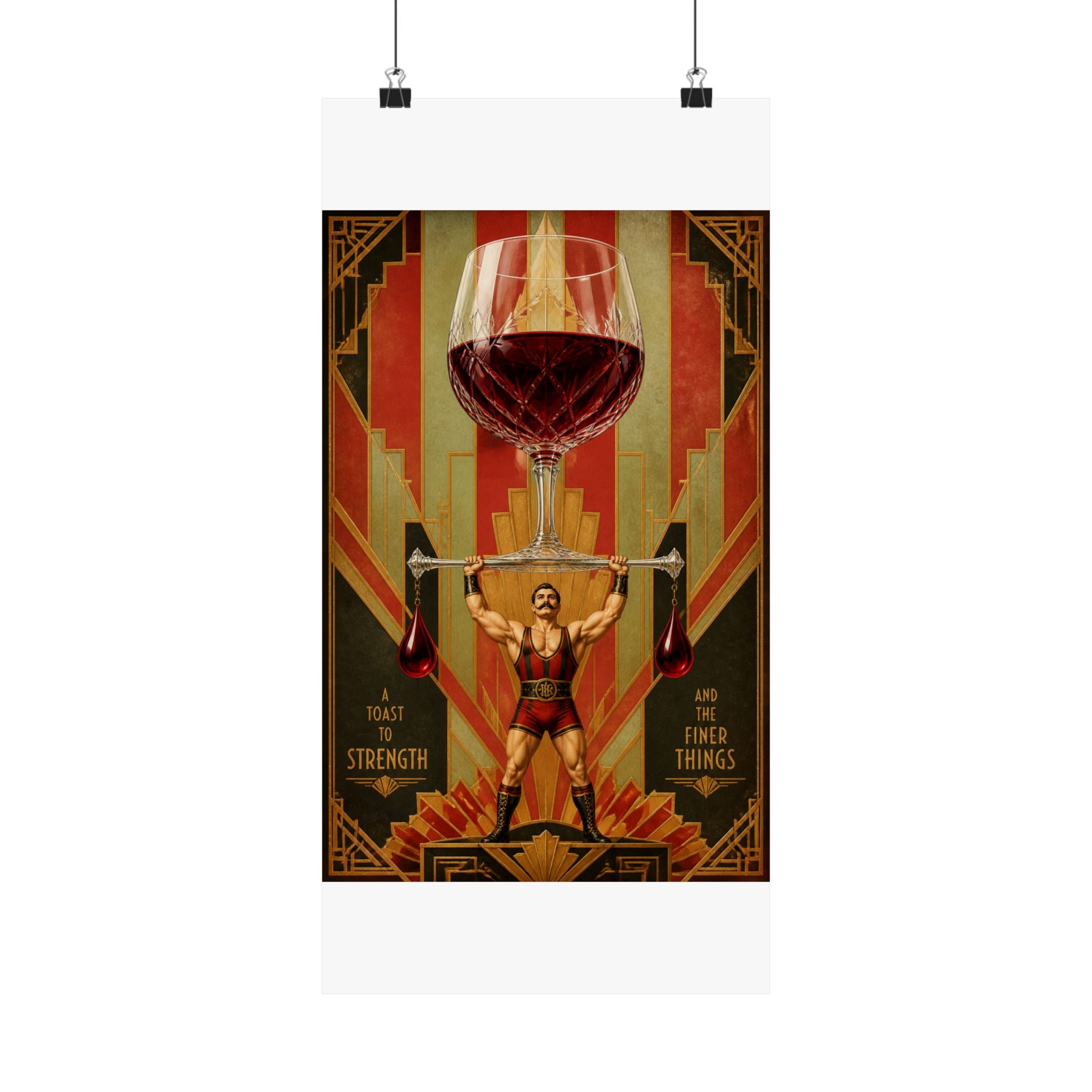Wine Glass Strongman Wall Art Poster 24×36 Art Deco Bar Area Decor Maximalist Print
