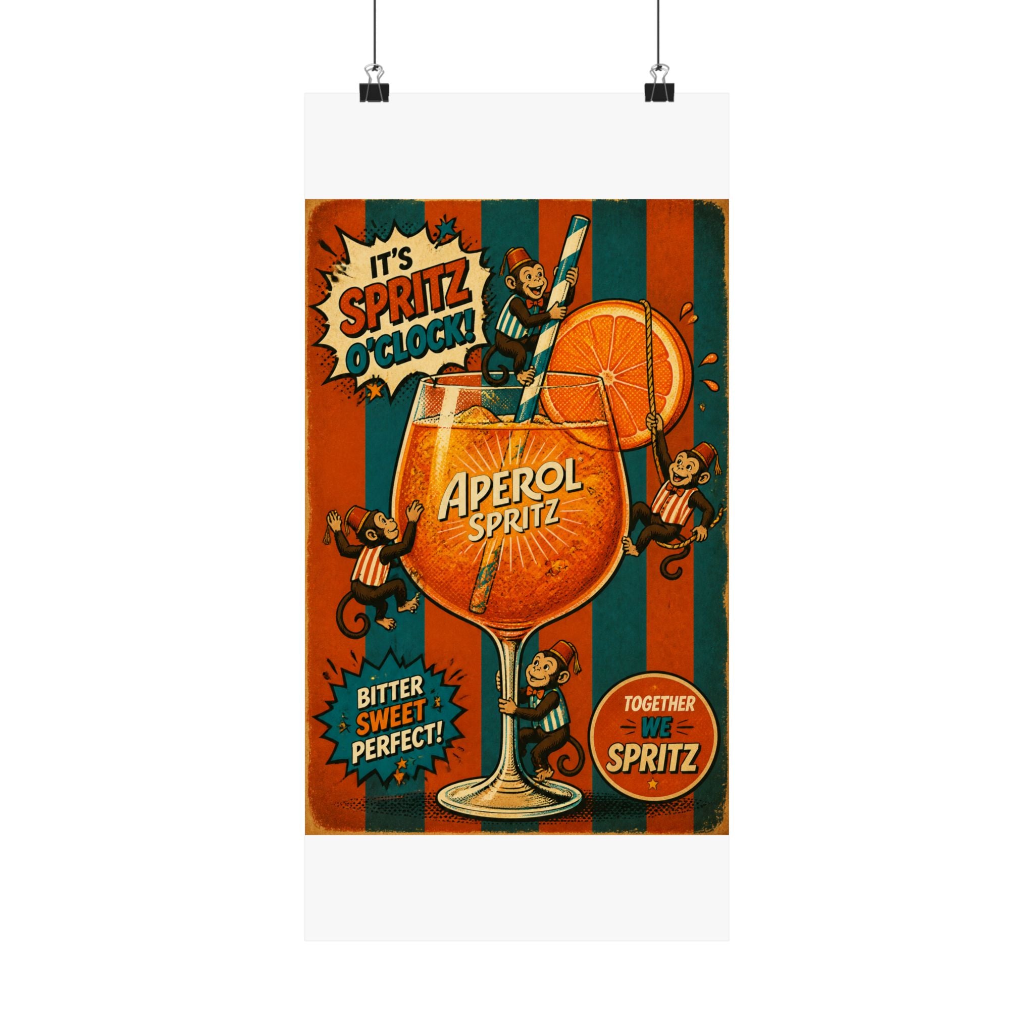 Aperol Spritz Monkeys Wall Art Poster 24×36 Pop Art Restaurant Decor Maximalist Print
