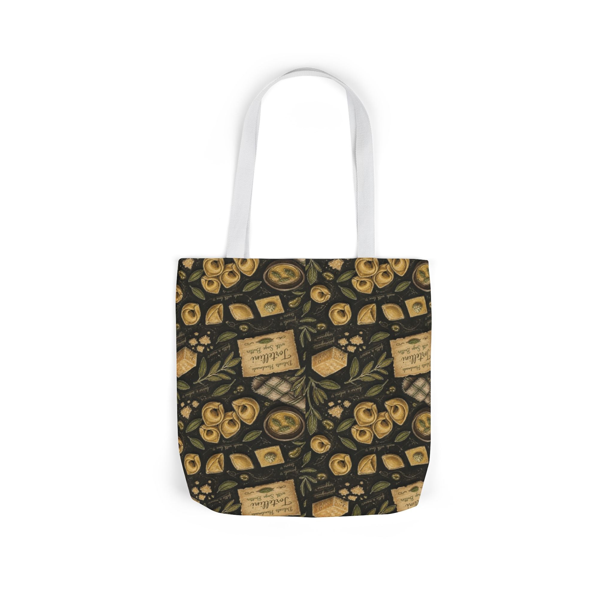 Tortellini with Sage Canvas Tote Bag Mediterranean Kitchen Chalk Art Design Italian Cottagecore Gift