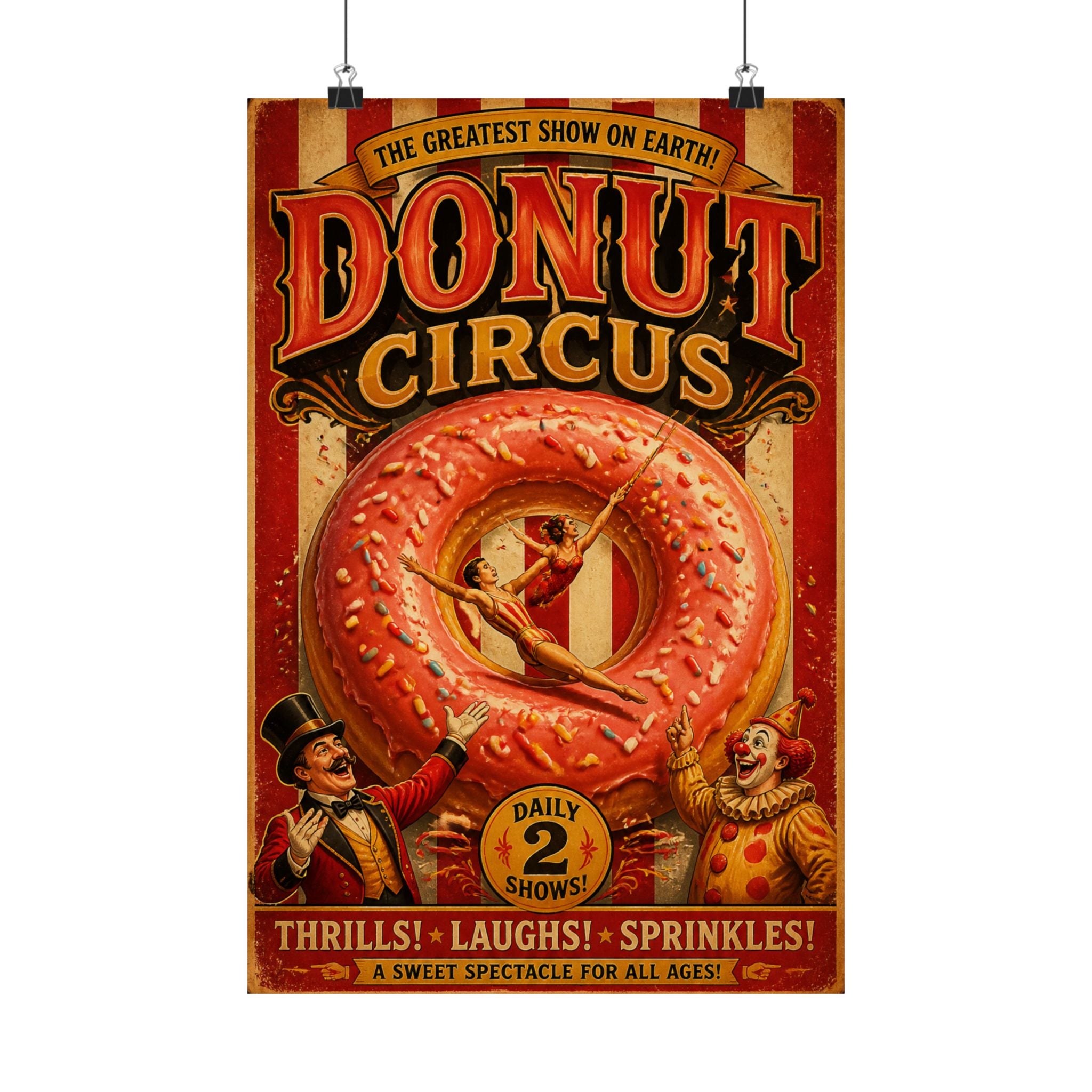 Donut Circus Ring Wall Art Poster 24×36 Vintage Circus Bedroom Decor Maximalist Print