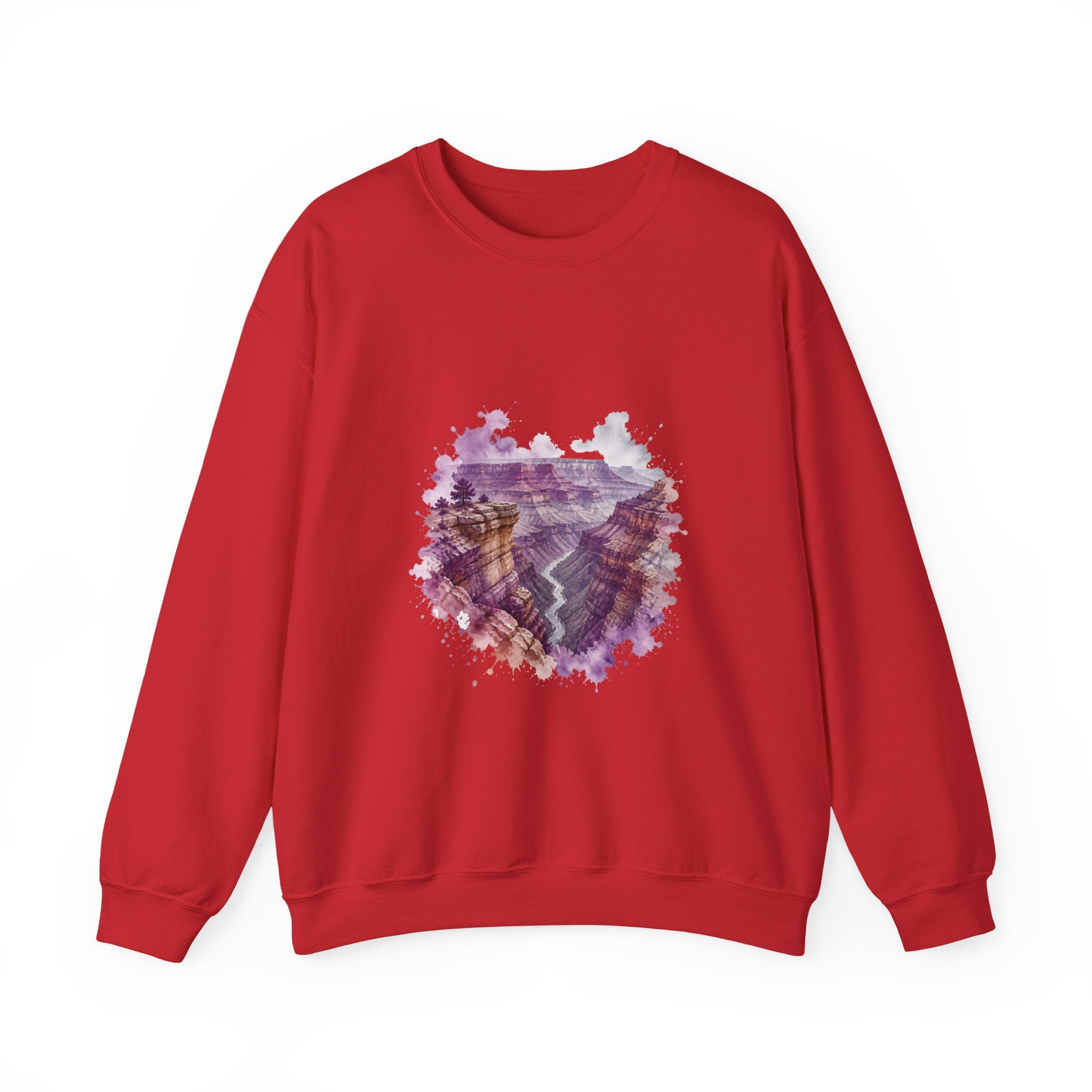 Matching Couple Sweatshirt - Lavender Fields & Canyon Matching Couple Crewneck Sweatshirt Watercolor Art His Hers Engagement Gift - Design B