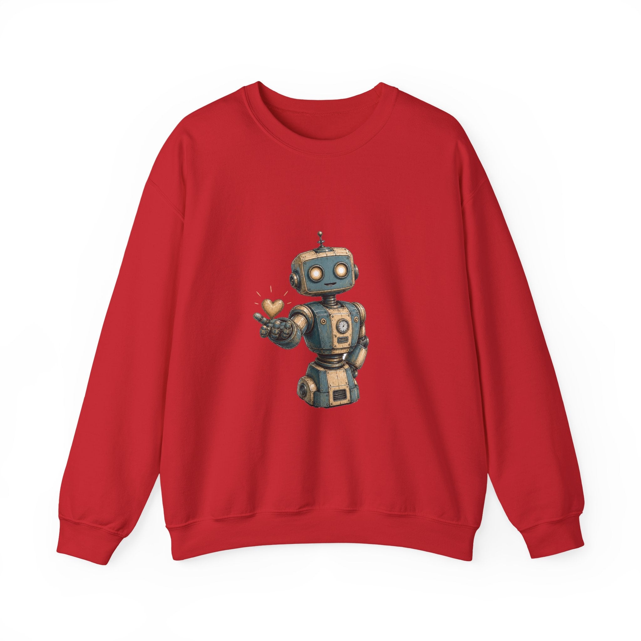 Matching Couple Sweatshirt - Robot & Heart Matching Couple Premium Fleece Sweatshirt Hand-Drawn Art His Hers Anniversary Gift - Design A