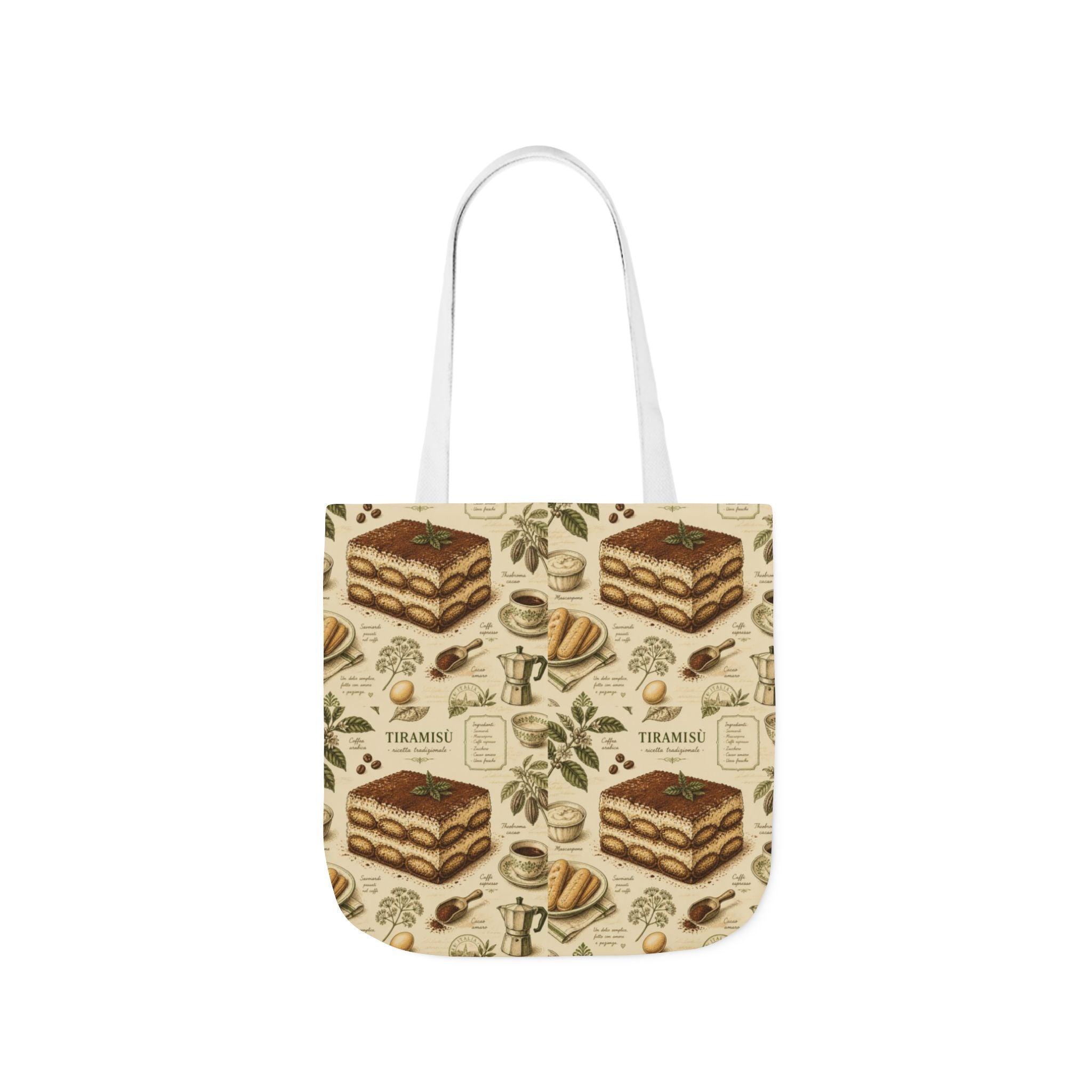 Tiramisu Layers Canvas Tote Bag Mediterranean Kitchen Botanical Design Italian Cottagecore Gift
