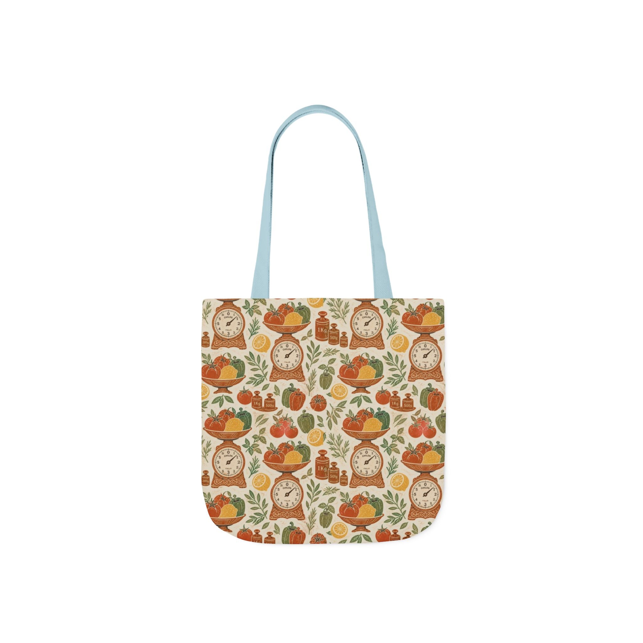 Vintage Kitchen Scale Canvas Tote Bag Mediterranean Kitchen Linocut Design Italian Cottagecore Gift