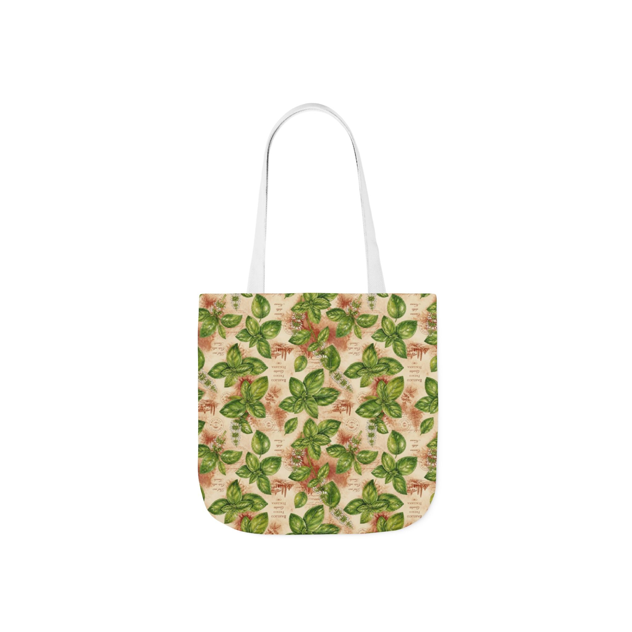Fresh Basil Leaves Canvas Tote Bag Mediterranean Kitchen Watercolor Design Italian Cottagecore Gift