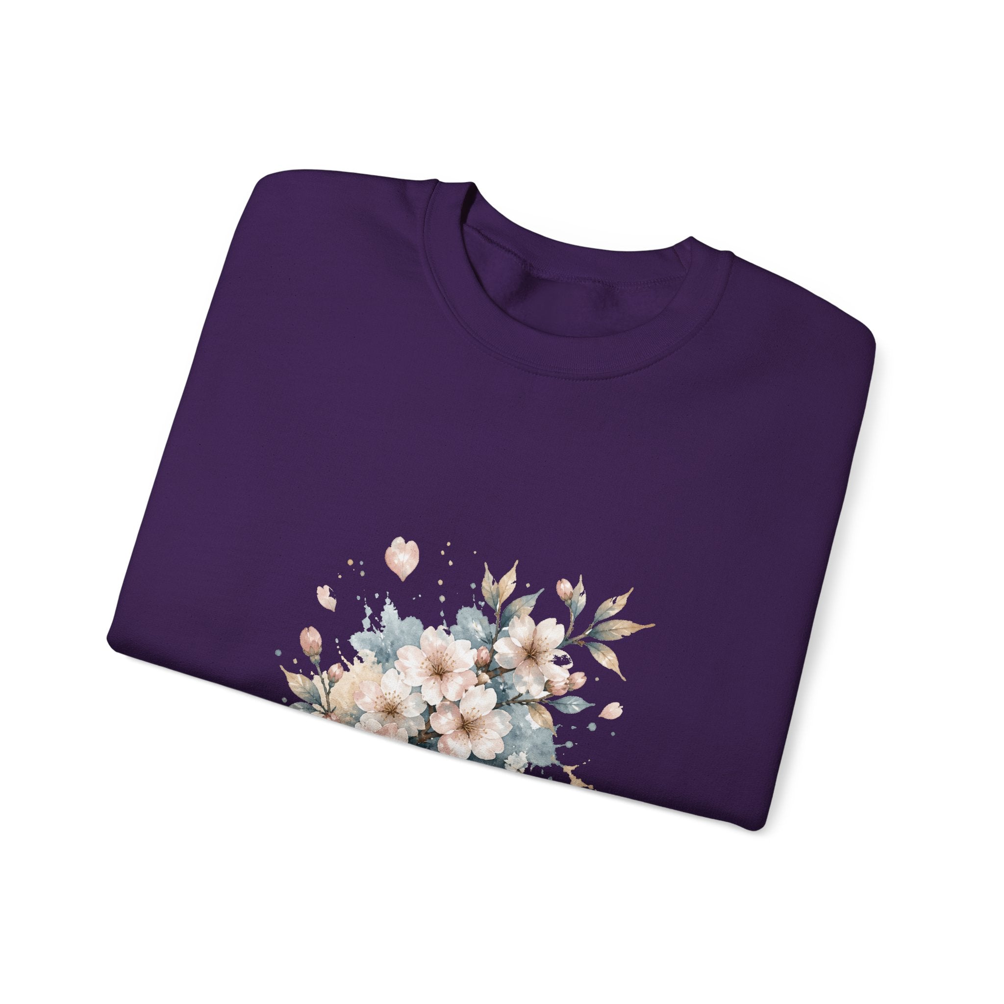 Matching Couple Sweatshirt - Cherry Blossom & Maple Leaf Matching Couple Crewneck Sweatshirt Watercolor Art His Hers Engagement Gift - Design A
