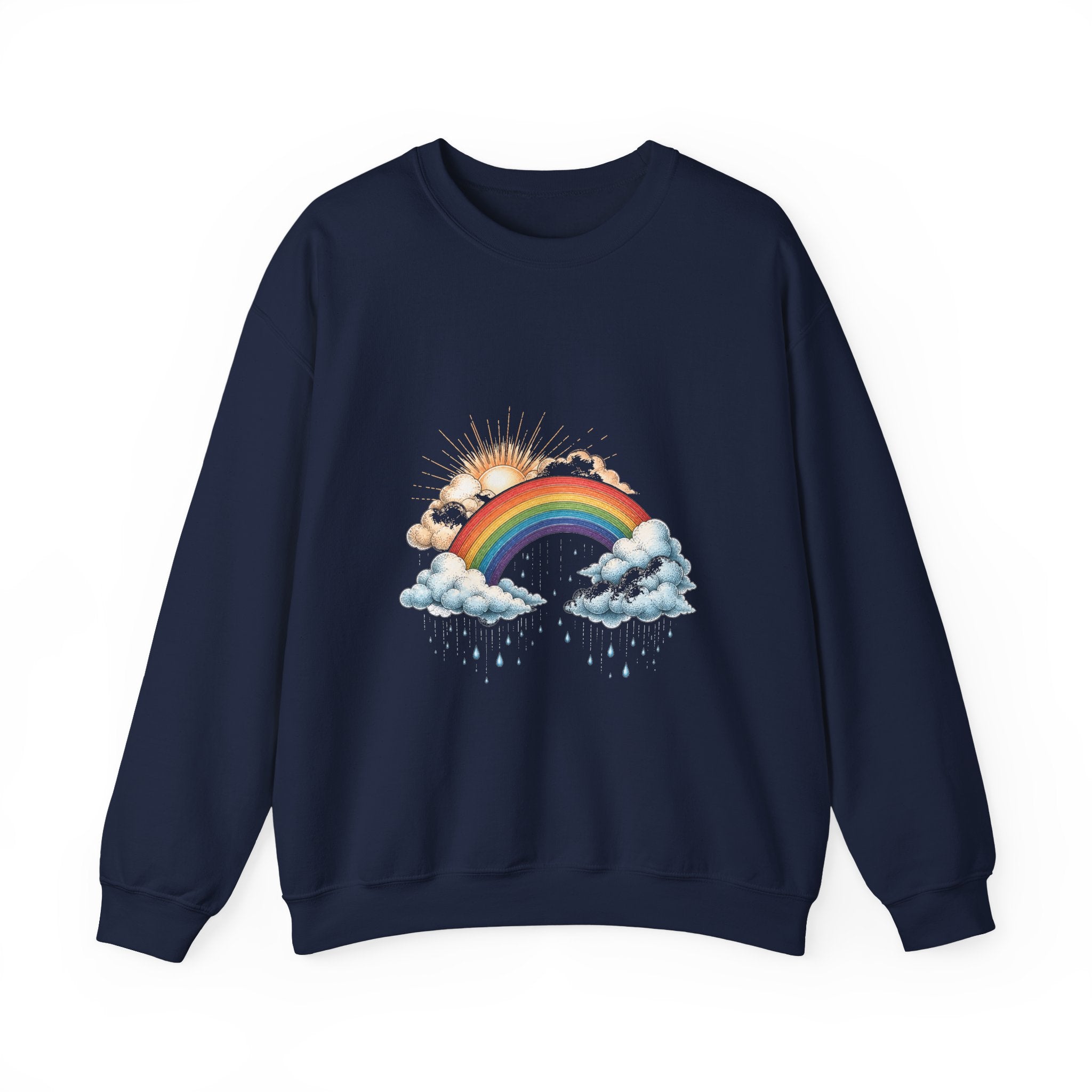 Matching Couple Sweatshirt - Storm & Rainbow Matching Couple Comfort Colors Crew Hand-Drawn Art His Hers Anniversary Gift - Design B