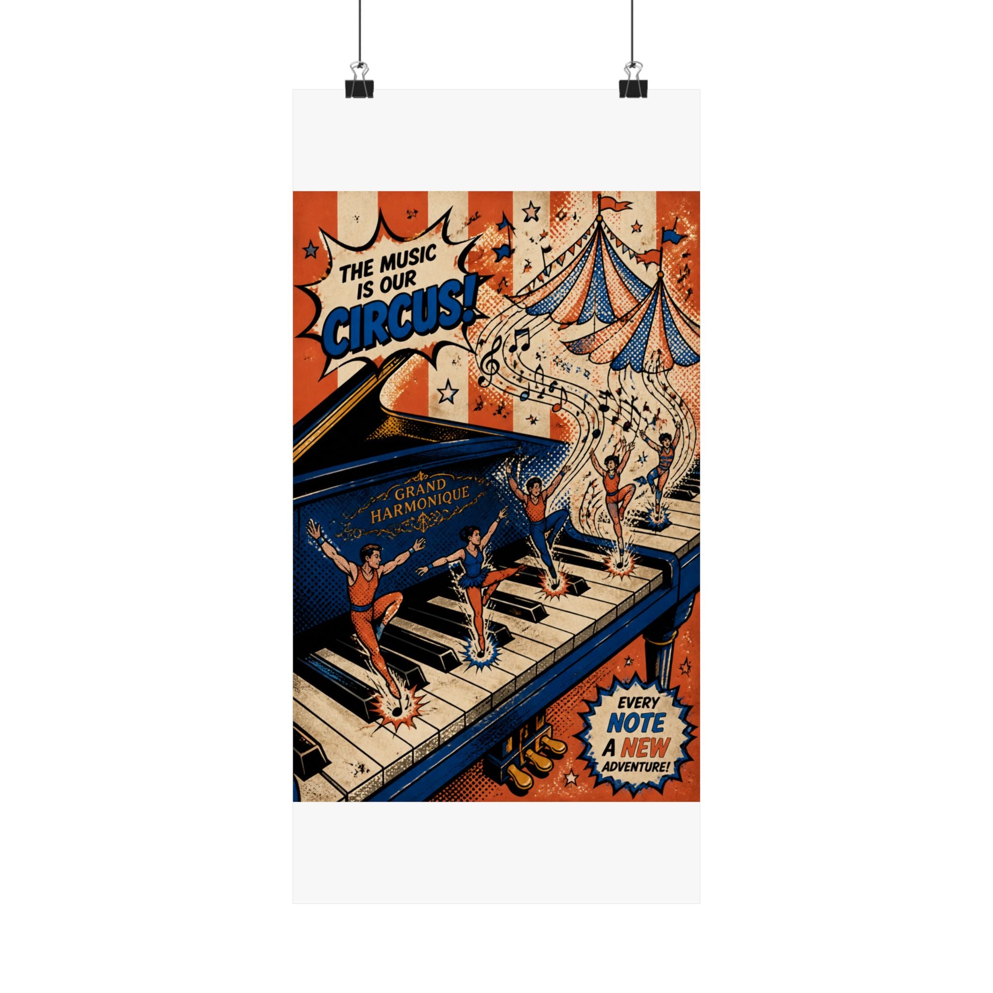 Grand Piano Acrobats Wall Art Poster 18×24 Pop Art Living Room Decor Maximalist Print