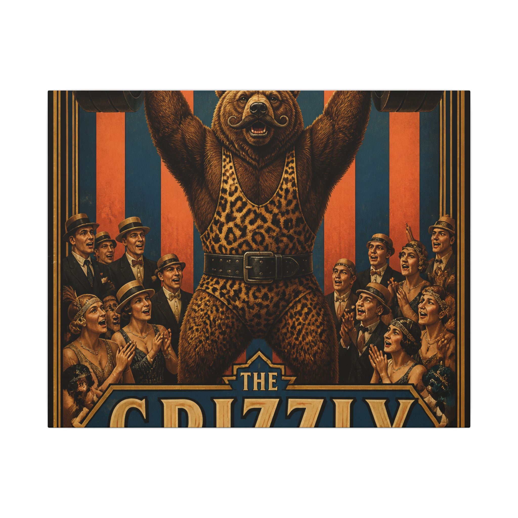 Strongman Bear Wall Art Canvas 24×36 Art Deco Bar Area Decor Maximalist Print