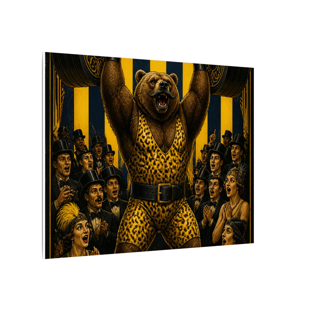 Strongman Bear Wall Art Canvas 16×20 Art Deco Entryway Decor Maximalist Print