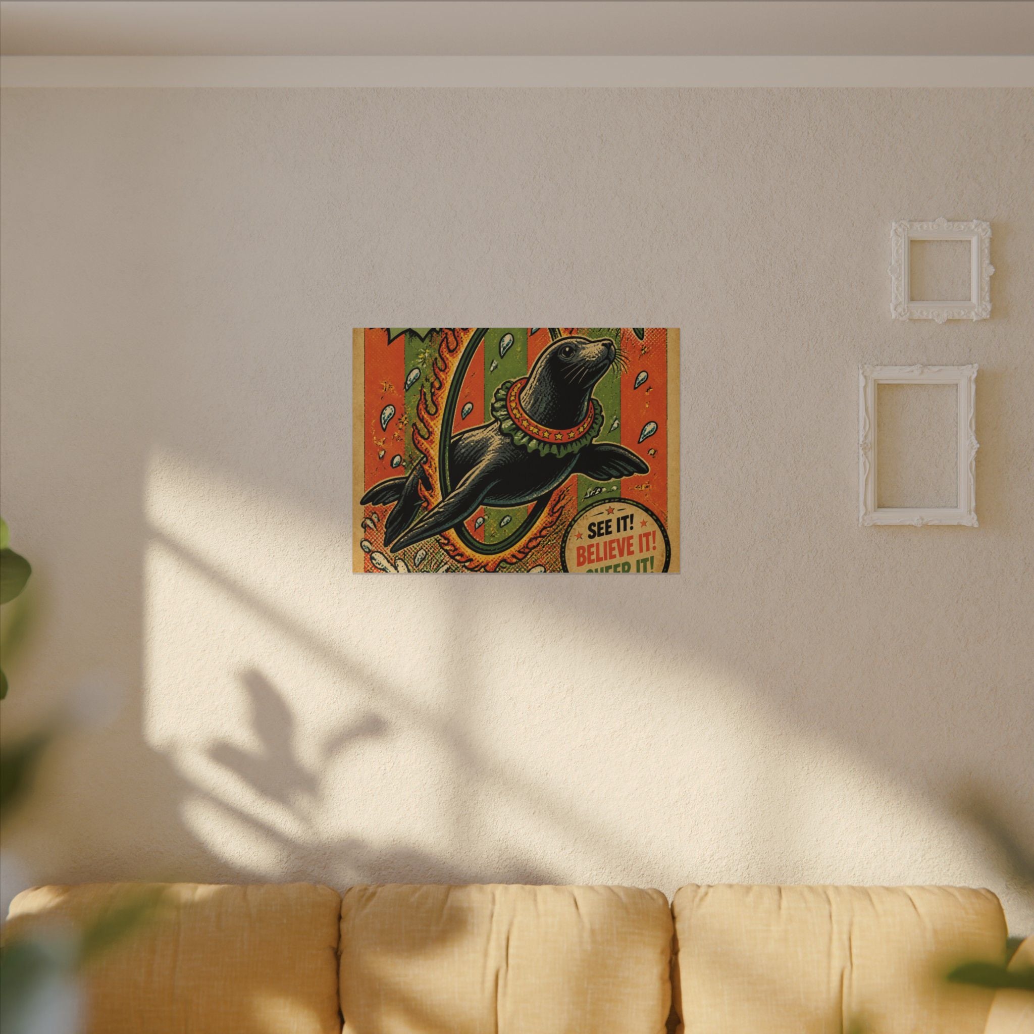 Seal Fire Hoop Wall Art Canvas 24×36 Pop Art Restaurant Decor Maximalist Print