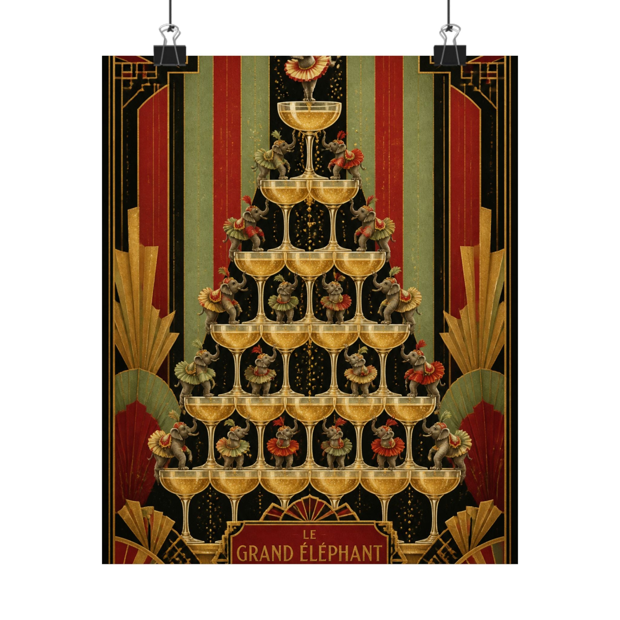Champagne Tower Elephants Wall Art Poster 18×24 Art Deco Entryway Decor Maximalist Print