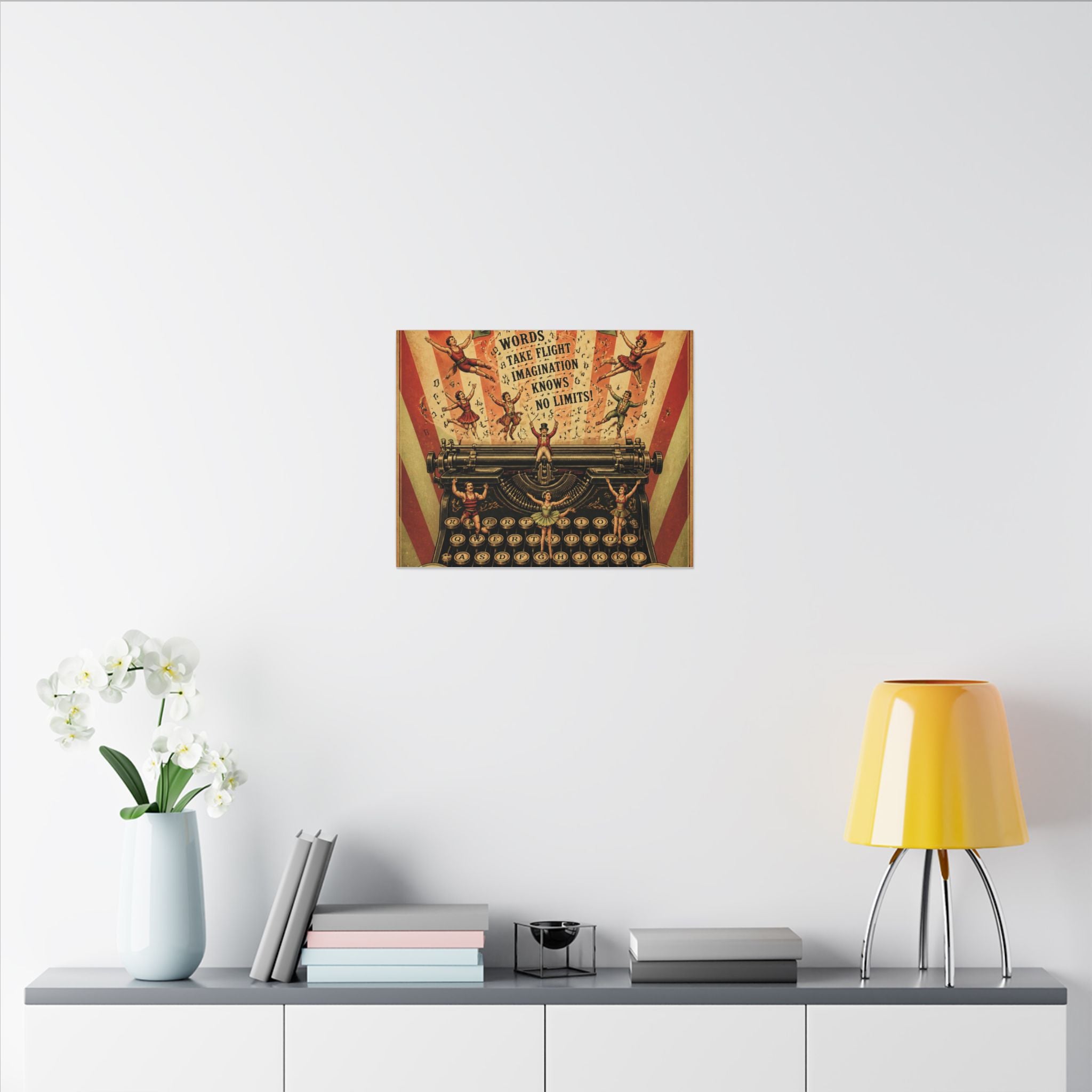 Typewriter Flying Letters Wall Art Canvas 16×20 Vintage Circus Kitchen Decor Maximalist Print