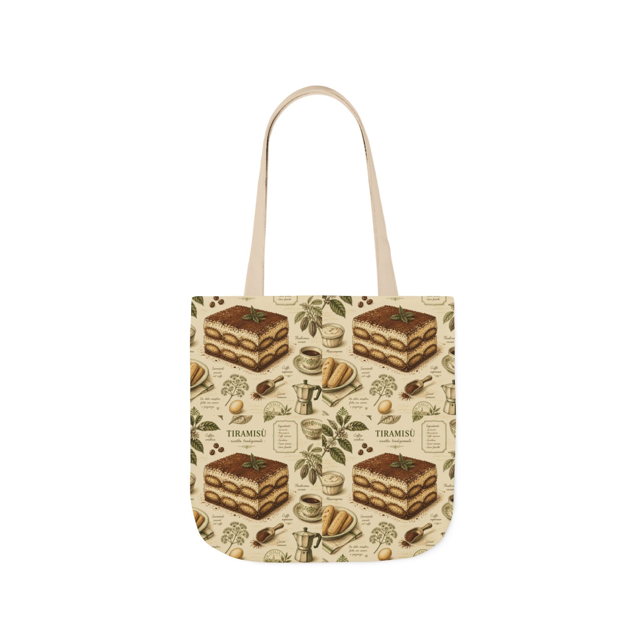 Tiramisu Layers Canvas Tote Bag Mediterranean Kitchen Botanical Design Italian Cottagecore Gift