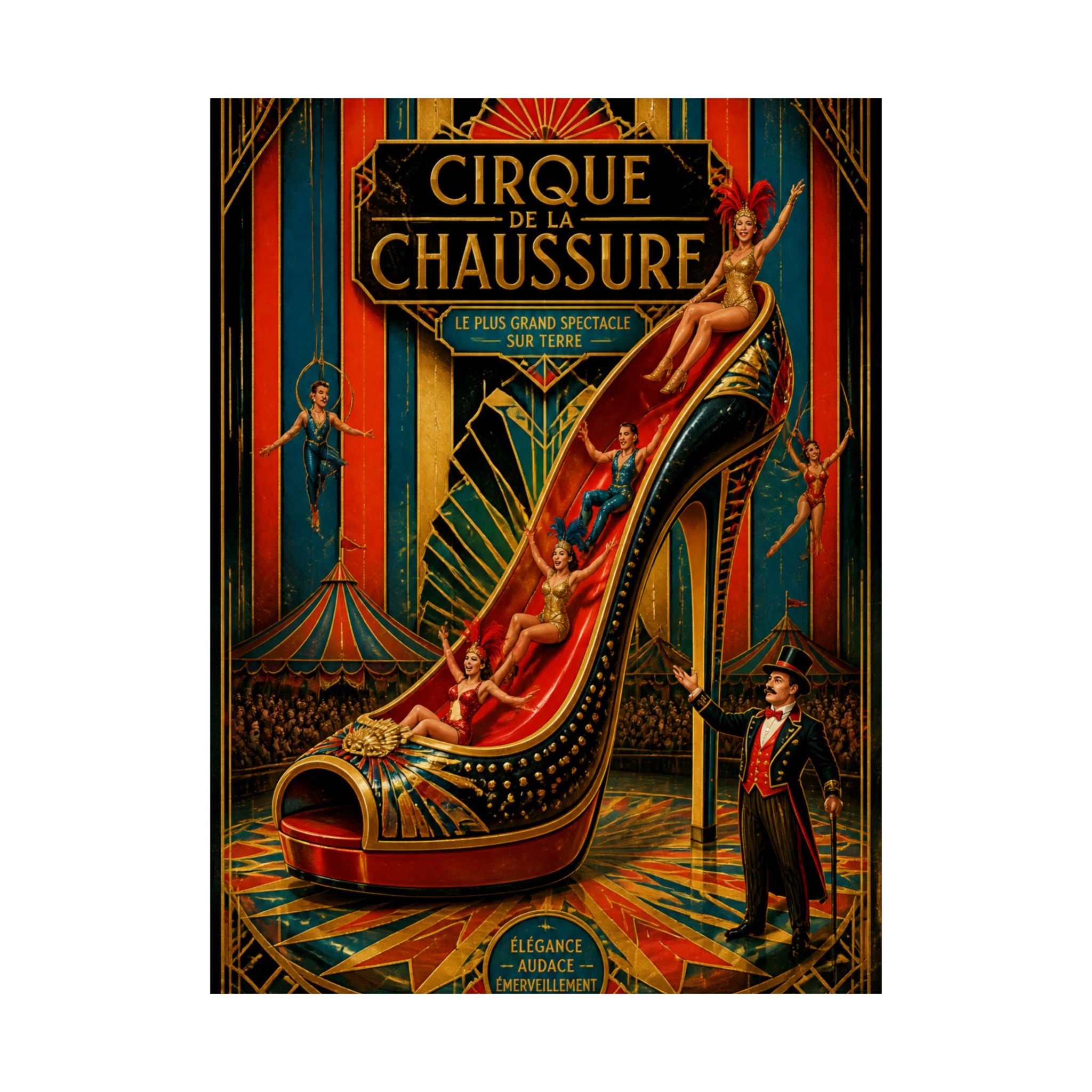 High Heel Slide Wall Art Poster 18×24 Art Deco Entryway Decor Maximalist Print