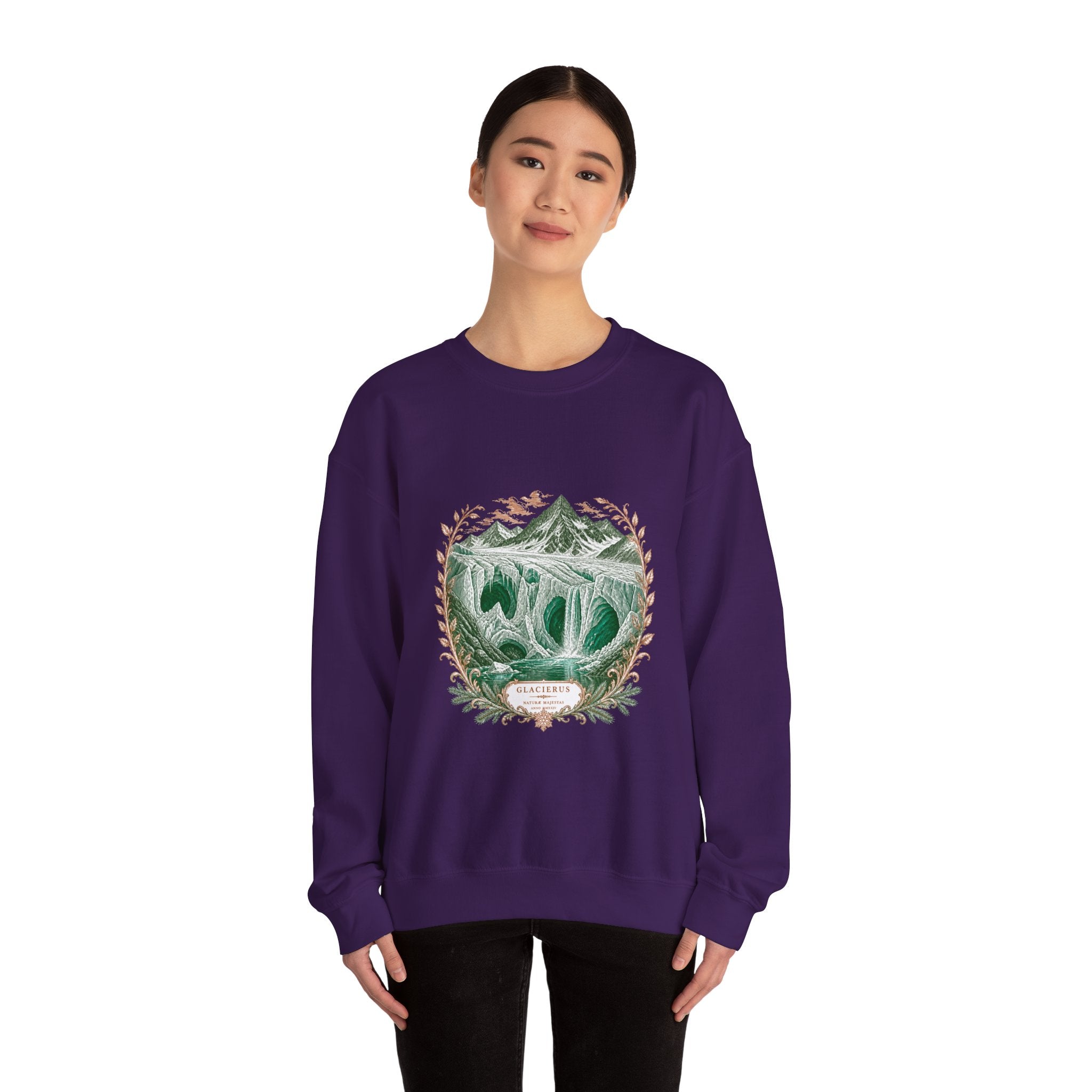 Matching Couple Sweatshirt - Volcano & Glacier Matching Couple Crewneck Sweatshirt Vintage Art His Hers Wedding Gift - Design B
