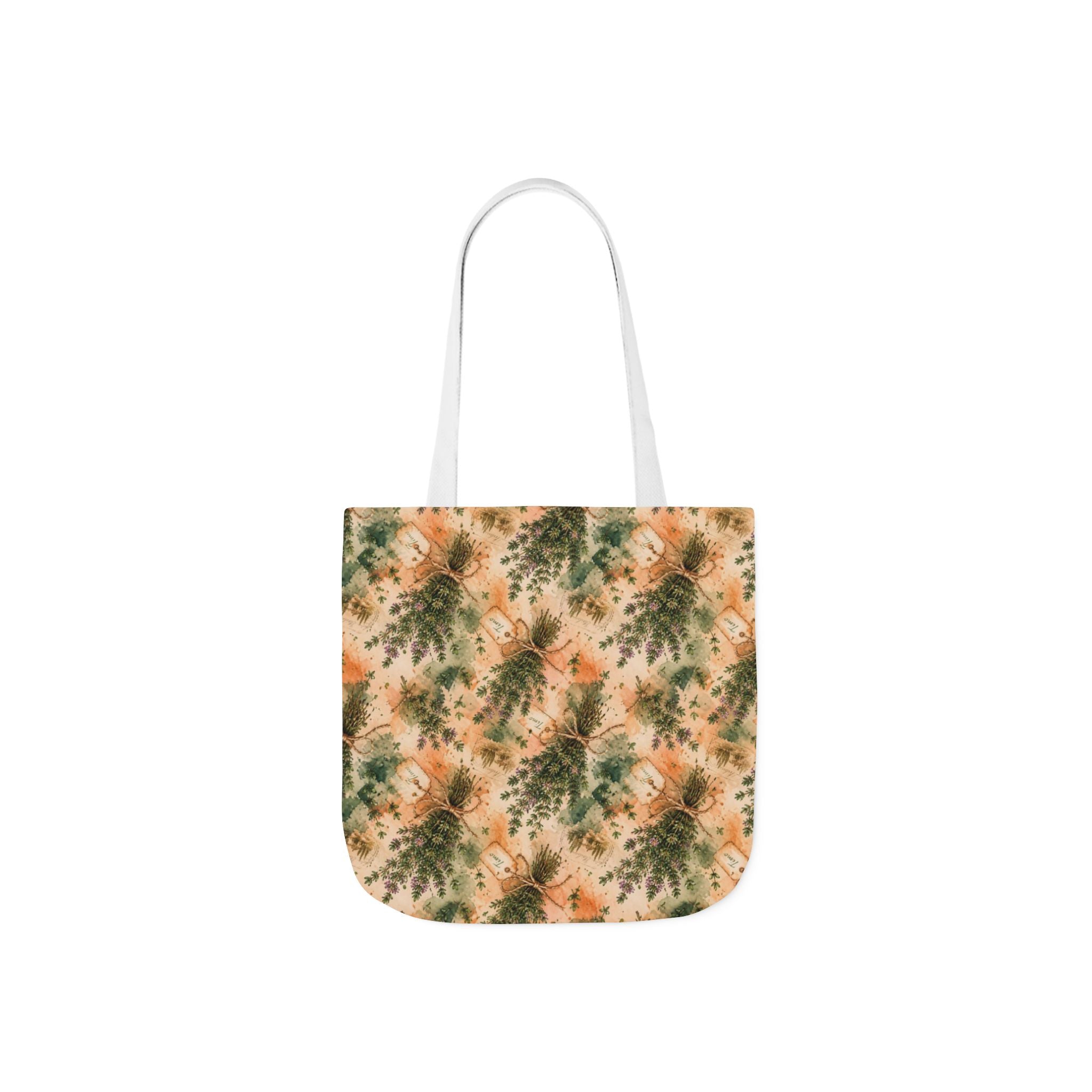 Thyme Bundles Canvas Tote Bag Mediterranean Kitchen Watercolor Splash Design Italian Cottagecore Gift